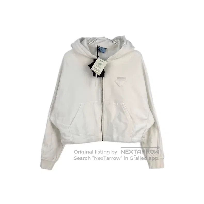 Prada Prada White triangle patch zipper hoodie Size US XL / EU 56 / 4 - 1 Thumbnail