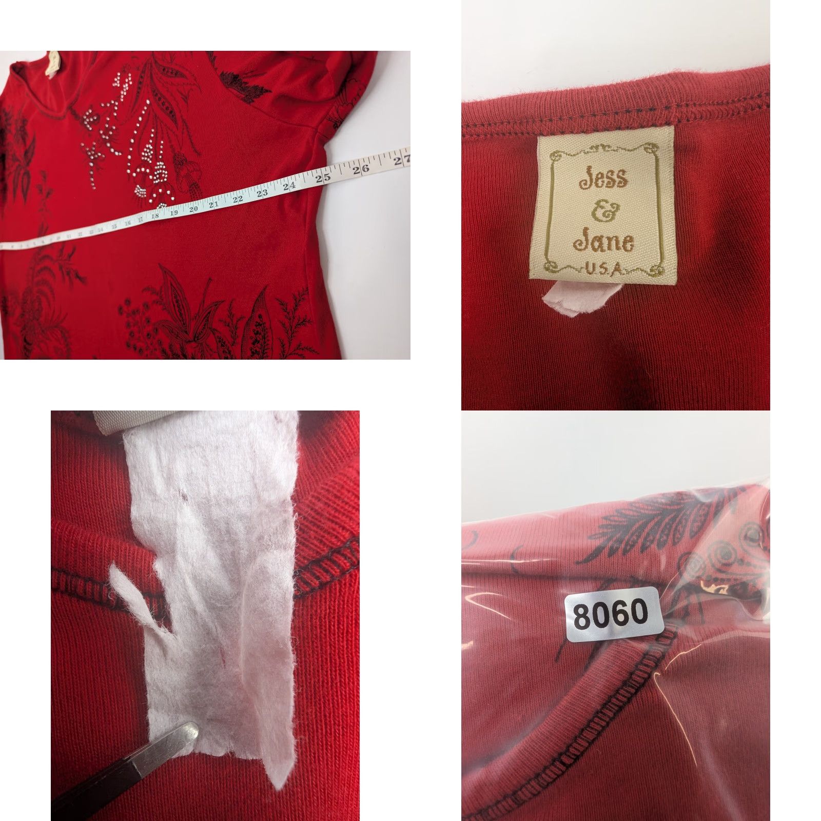 Vintage Jess & Jane Rhinestone Flower Print Red Tunic Top Shirt Blouse USA Women's Vintage Size XXL / US 16-18 / IT 52-54 - 8 Thumbnail
