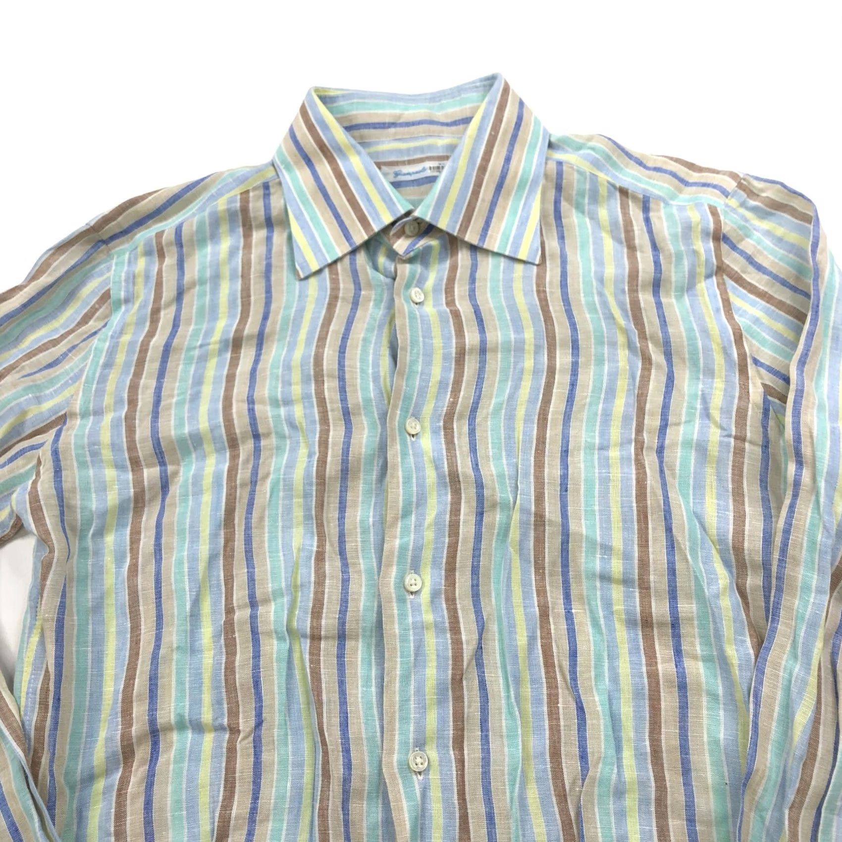 Vintage Giampaolo 16.5/36 Linen Cotton Button Long Sleeve Striped Casual Shirt Green Size US XL / EU 56 / 4 - 2 Thumbnail