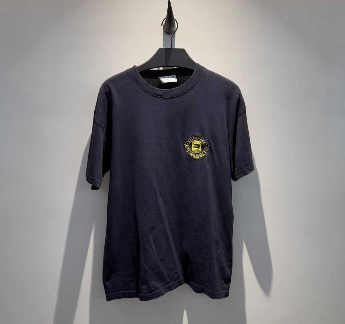 BALENCIAGA Navy Blue Embroidered Short Sleeve T-Shirt