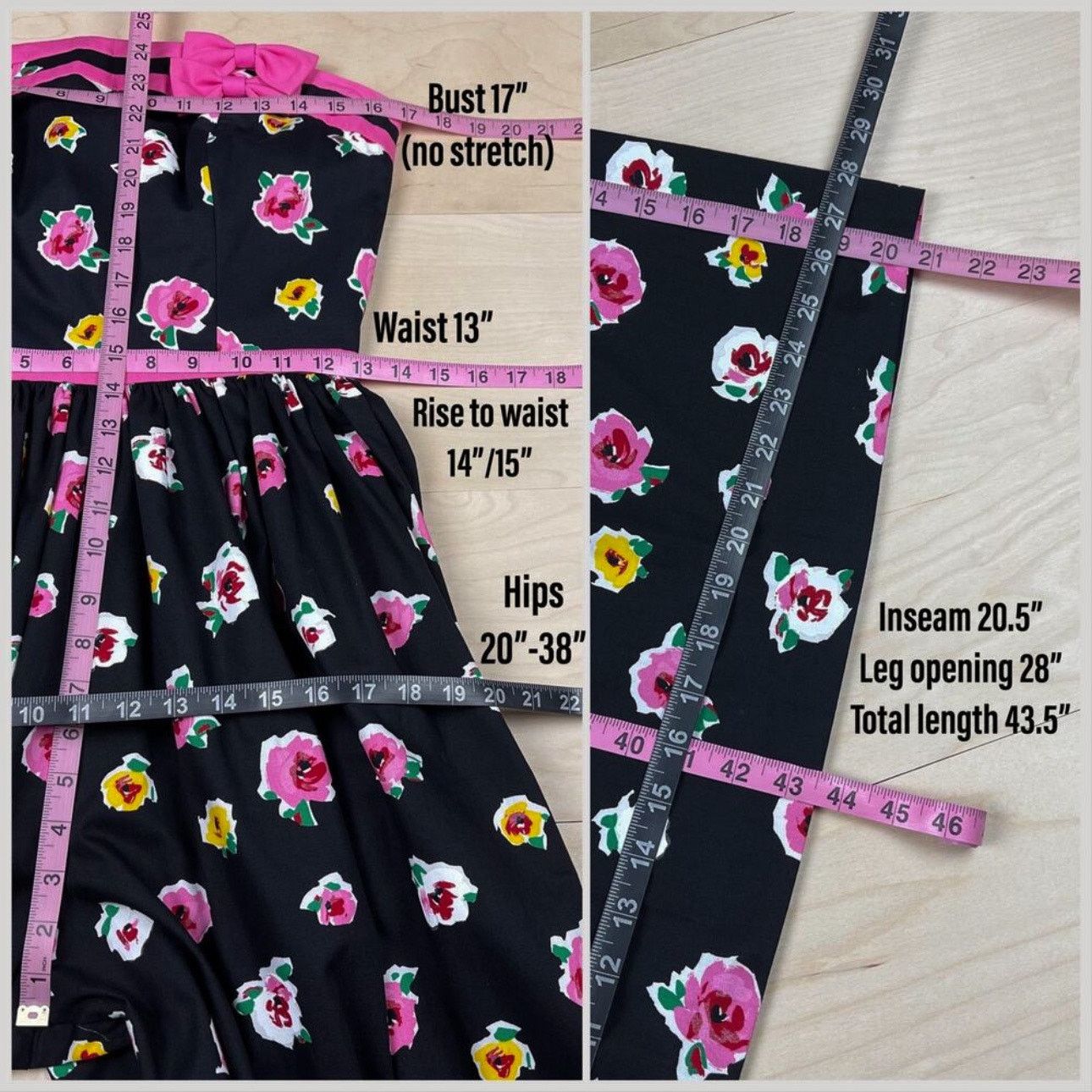 Vintage Vintage 1980s Black & Pink Floral Strapless Palazzo Jumpsuit Size 26" / US 2 / IT 38 - 8 Thumbnail