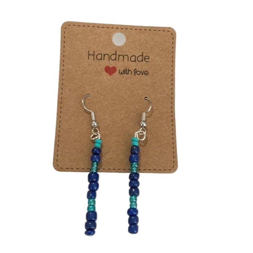 Handmade blue bead earrings Size ONE SIZE - 1 Thumbnail
