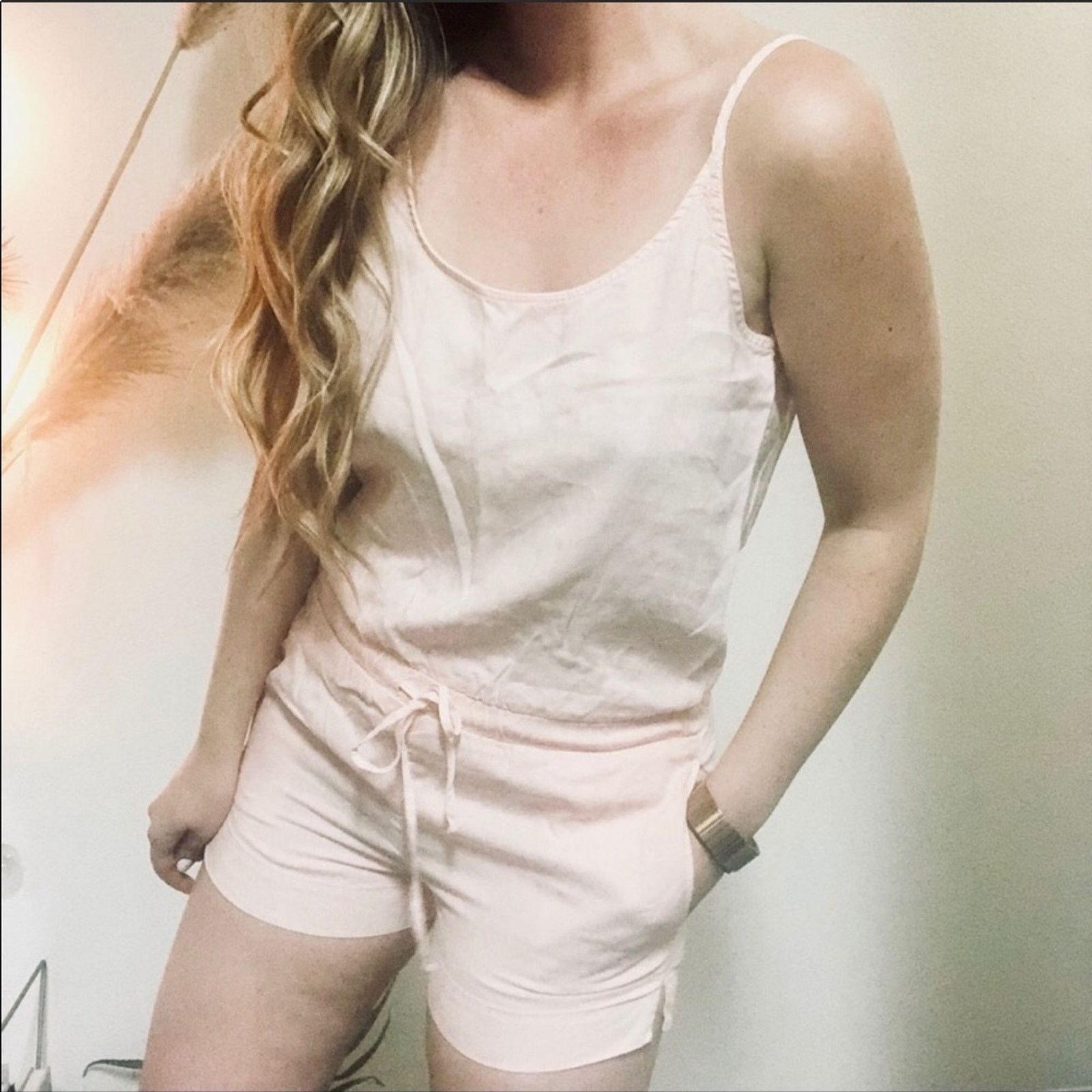 Anthropologie NEW ANTHROPOLOGIE Cloth Stone Cream Pink Tank Shorts Romper Size 27" / US 4 / IT 40 - 1 Thumbnail