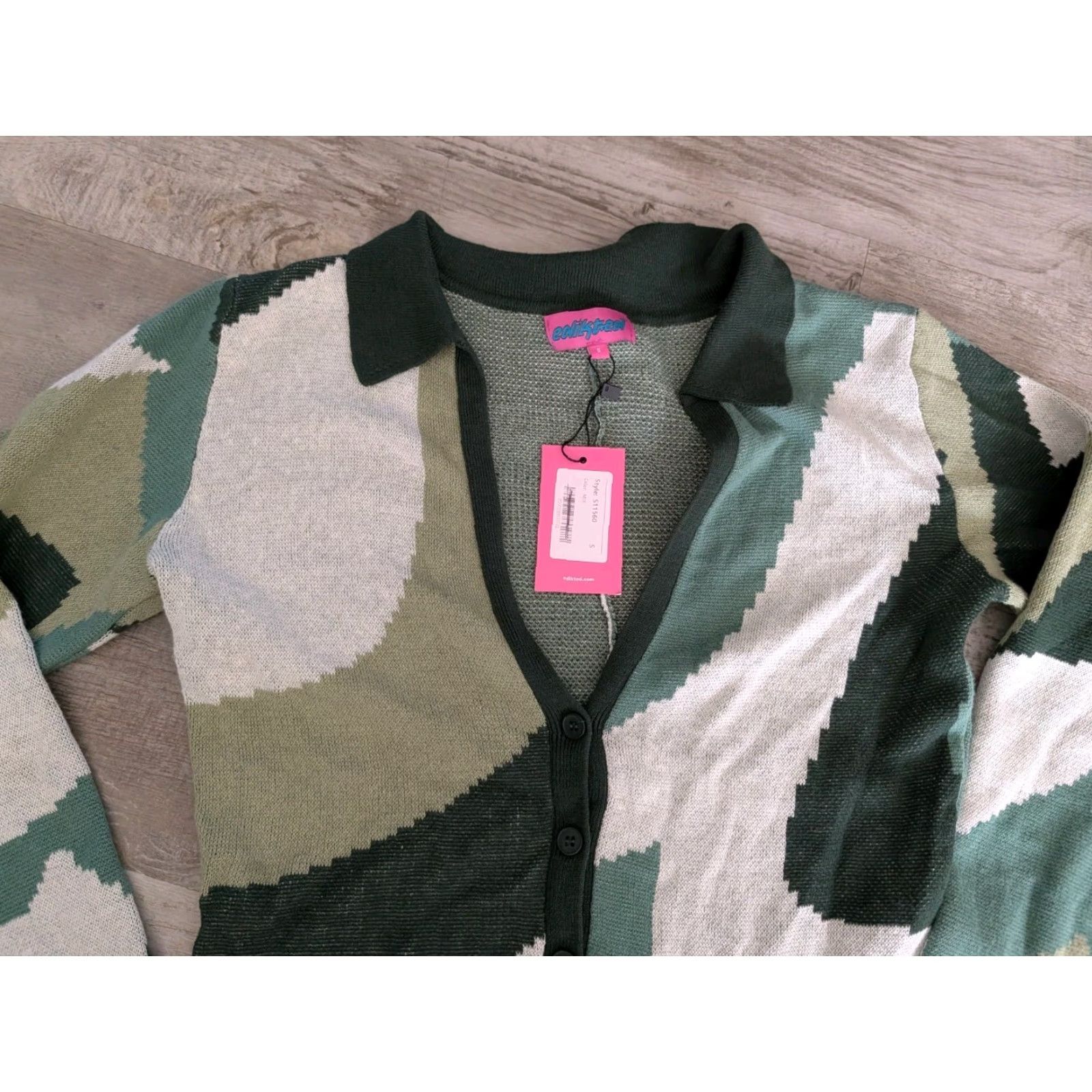 Vintage VINTAGE Edikted Renee Geometric Knitted Romper Small Long Sleeve Green White Activewear Womens Size S / US 4 / IT 40 - 3 Thumbnail