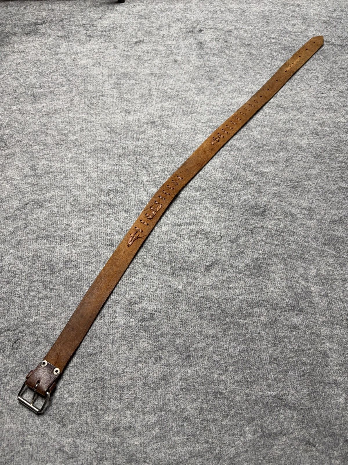 Vintage 90s Vintage Brown Tooled Leather Belt Braided Detail Western Size ONE SIZE - 10 Thumbnail