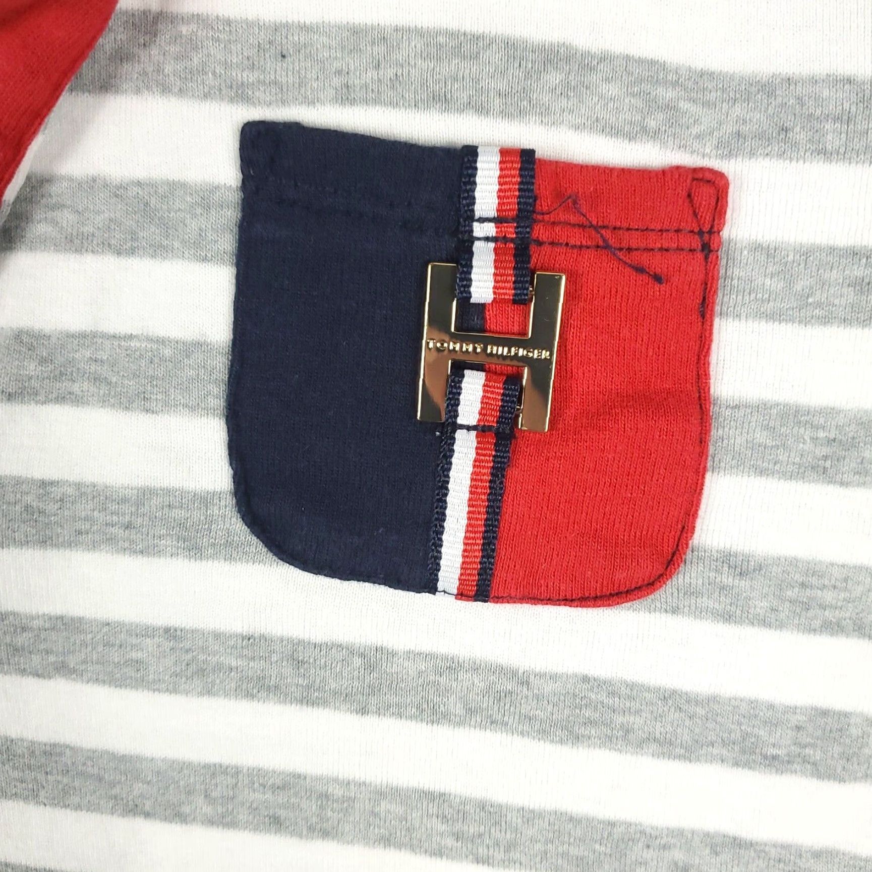 Tommy Hilfiger VINTAGE Tommy Hilfiger Polo Shirt Womens Large Gray Striped Short Sleeve Collared Classic Sports Size L / US 10 / IT 46 - 3 Thumbnail