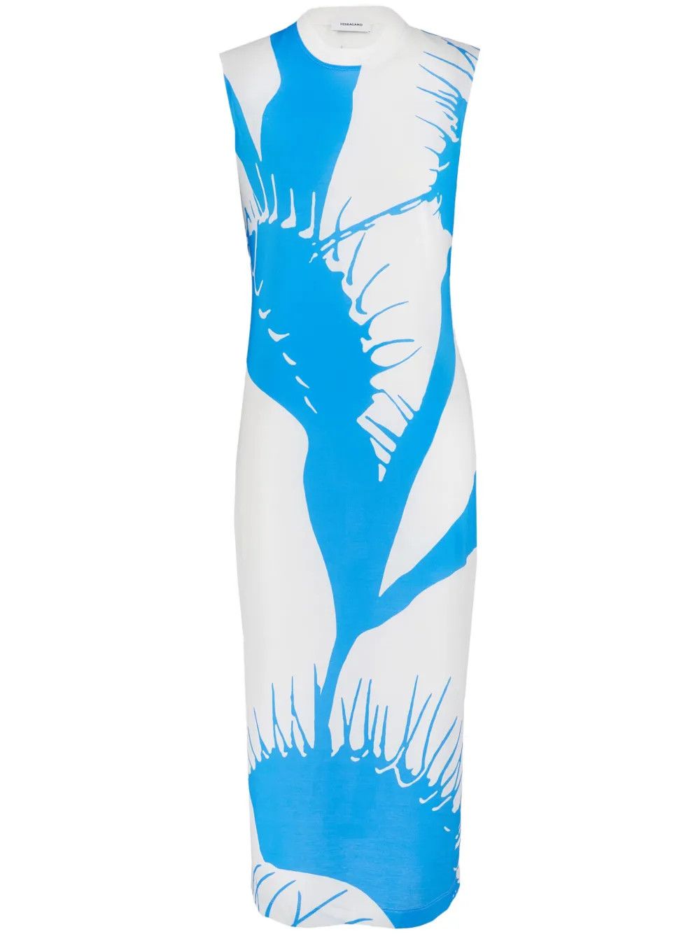 Salvatore Ferragamo o1s1rm0126 Midi Dress in White/Blue Size M / US 6-8 / IT 42-44 - 1 Thumbnail