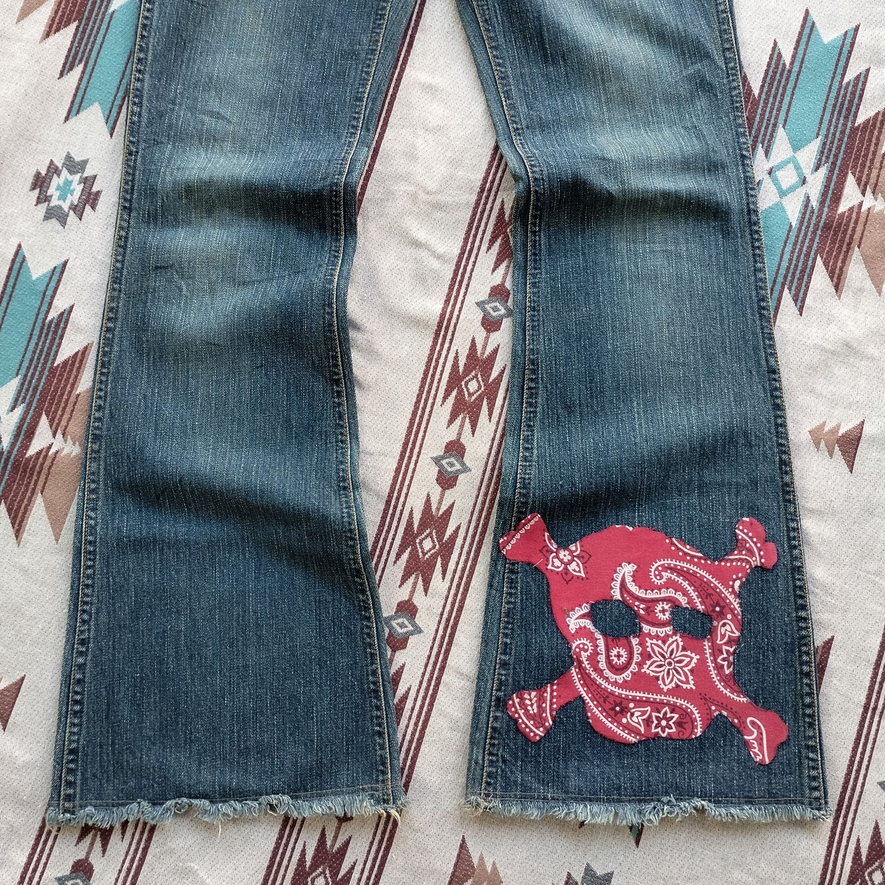 Beauty Beast Brappers skull paisley patchwork flare denim Size US 30 / EU 46 - 2 Thumbnail