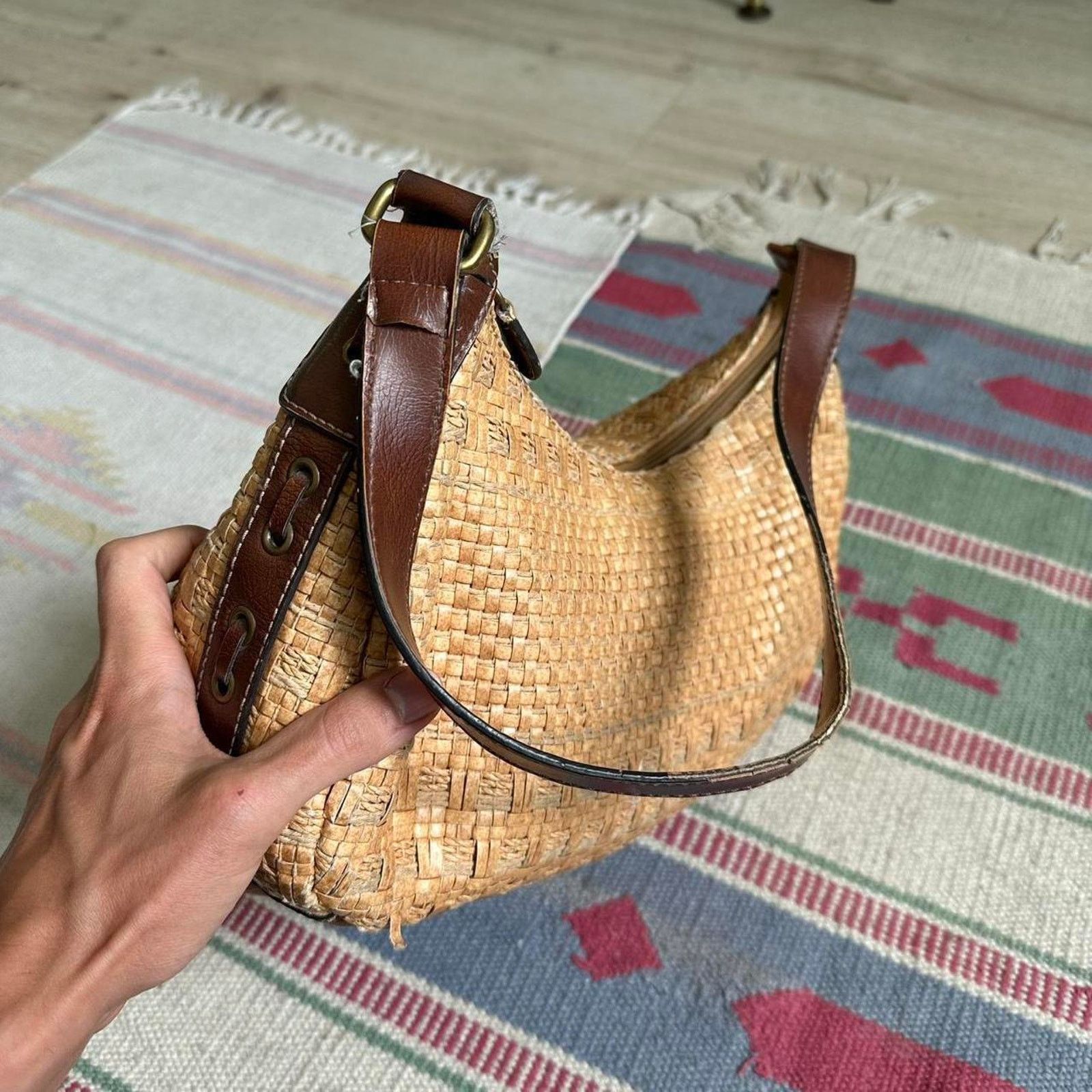 Fossil × Vintage Vintage Fossil Boho Retro Brown Tan Wicker Shoulder Bag Size ONE SIZE - 5 Thumbnail