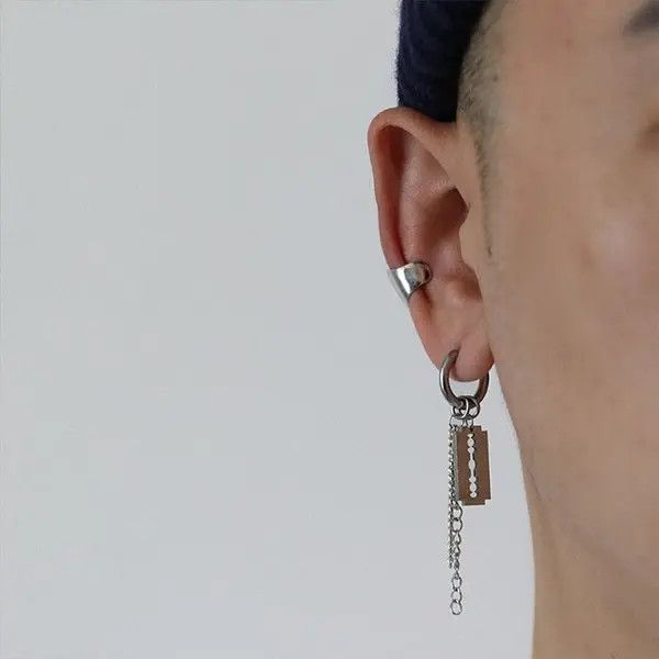 VIBE Titanium Steel Razor Blade Shape Drop Earrings for Men Size ONE SIZE - 4 Thumbnail