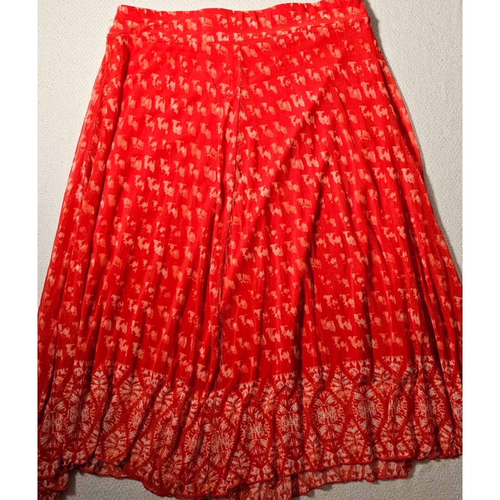 Vintage VINTAGE John Paul Richard Midi Skirt Women XL Orange A-Line Boho 80s 90s Festival Hippie Beach Stretch Size 40" / US 18 - 7 Thumbnail