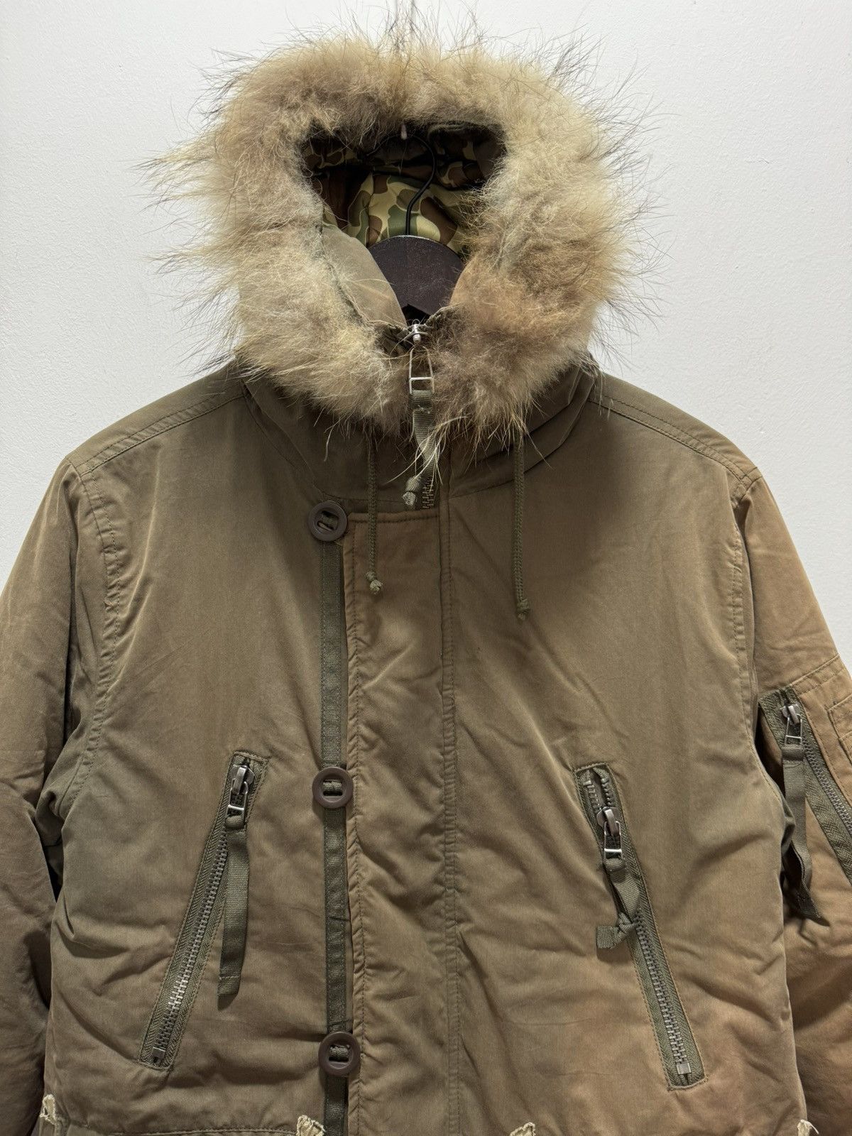 If Six Was Nine × Le Grande Bleu (L.G.B.) × Vintage VINTAGE FUR HOODIE LINED CAMO SUN FADED JACKET Size M / US 6-8 / IT 42-44 - 2 Thumbnail