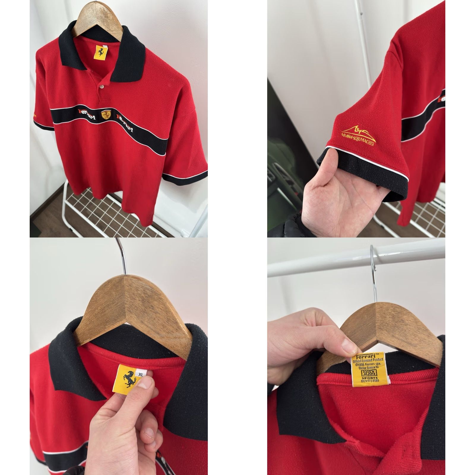 Ferrari VINTAGE Ferrari Michael Schumacher Racing F1 Polo T-Shirt Red XL Mens 90s Classic Retro Sports Cars Logo Size US XL / EU 56 / 4 - 8 Thumbnail