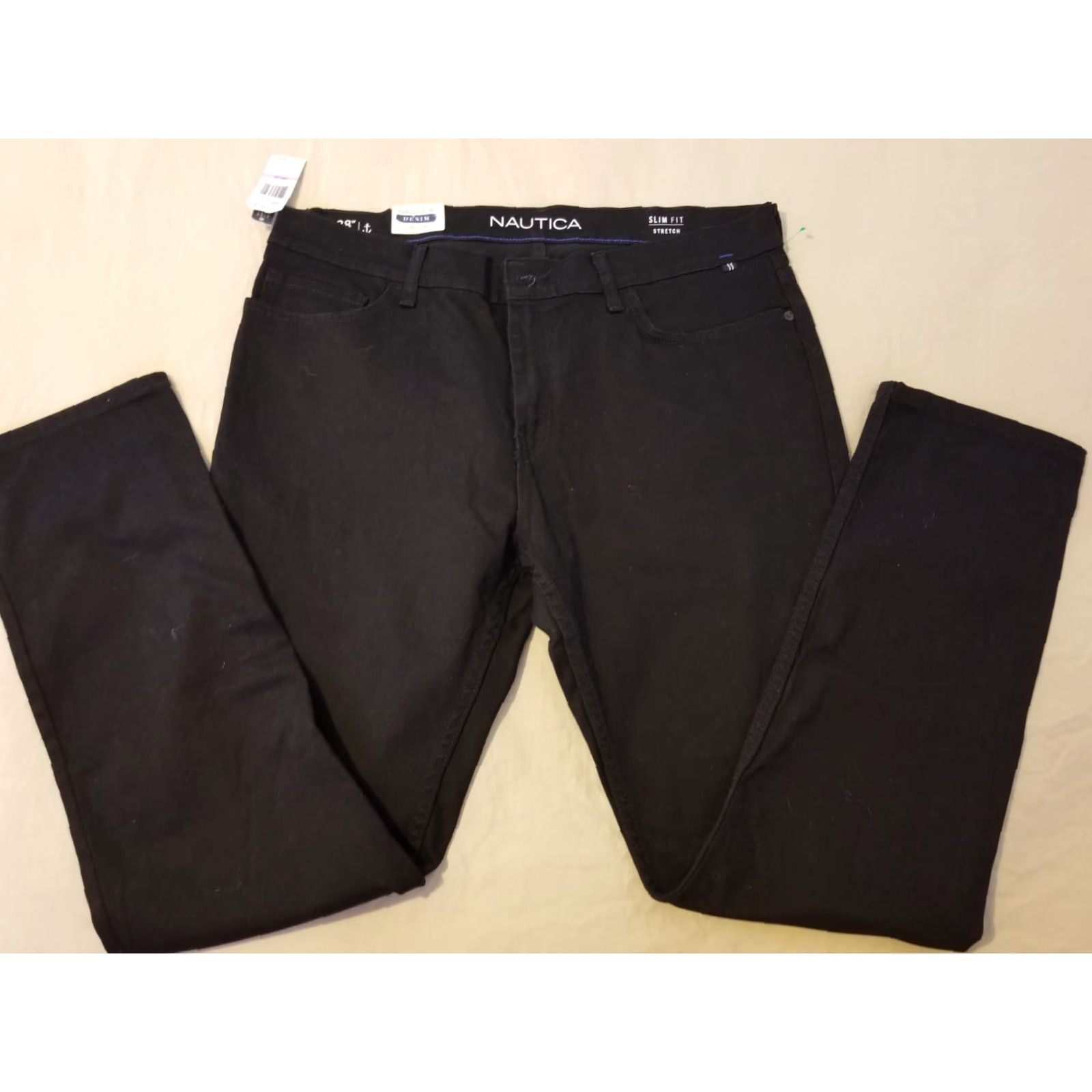 Nautica Nautica Jeans Mens 38x32 Slim Straight Black Denim 5-Pocket Logo Zip Regular Inseam 32 - Machine Washable Cotton Denim Pants Size US 38 / EU 54 - 4 Thumbnail
