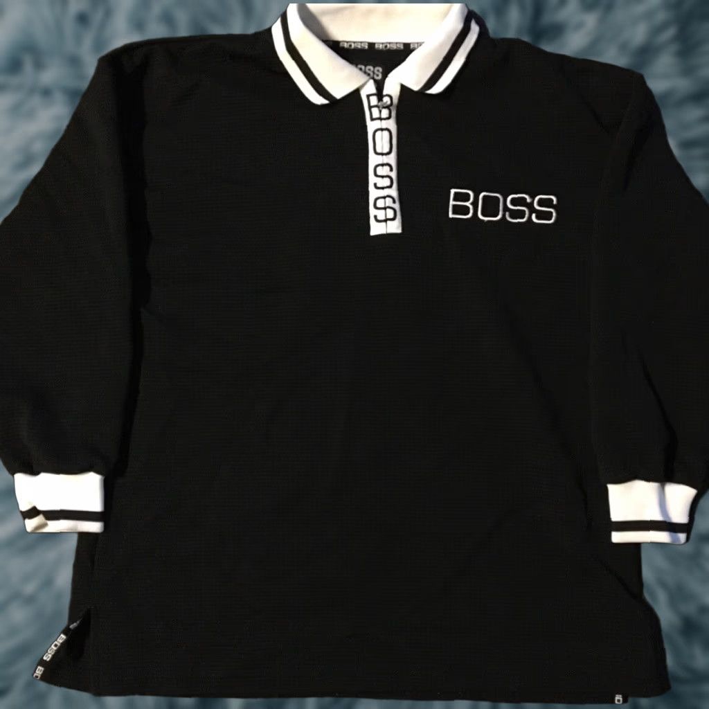 Hugo Boss VINTAGE Hugo Boss Ribbed Spellout 1/4 Zip Polo Shirt XL Black Men's Shirt 90s Hip Hop Designer BOSS 1/4 Zip Polo Shirt XL Black Size US XL / EU 56 / 4 - 1 Thumbnail