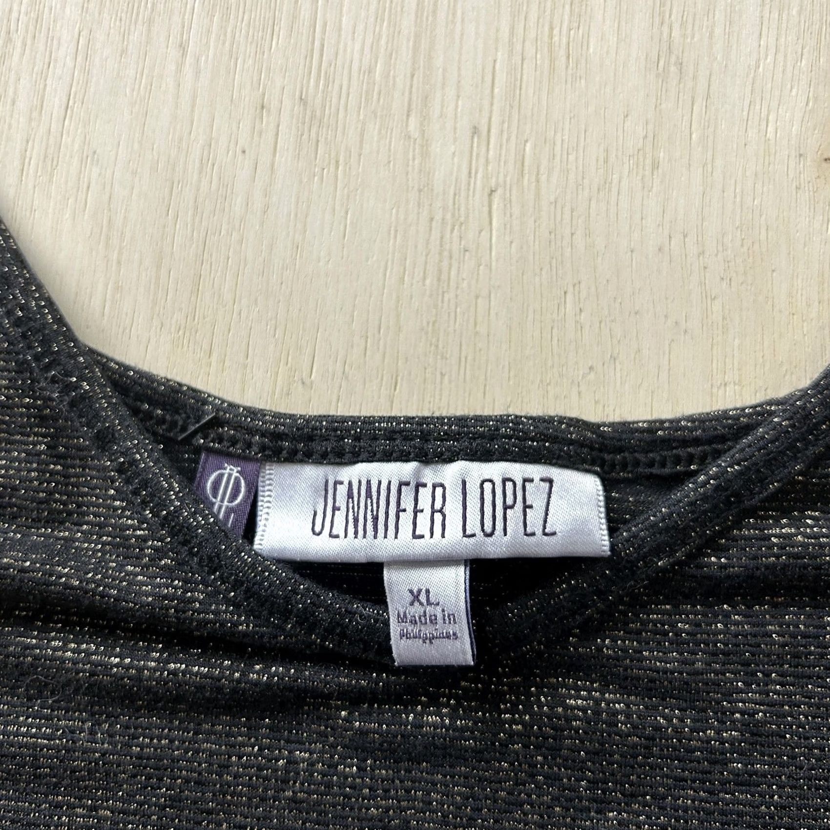 Vintage Jennifer Lopez Tank Top Womens XL Black Metallic V Neck Camisole Stretch Party Size XL / US 12-14 / IT 48-50 - 2 Thumbnail