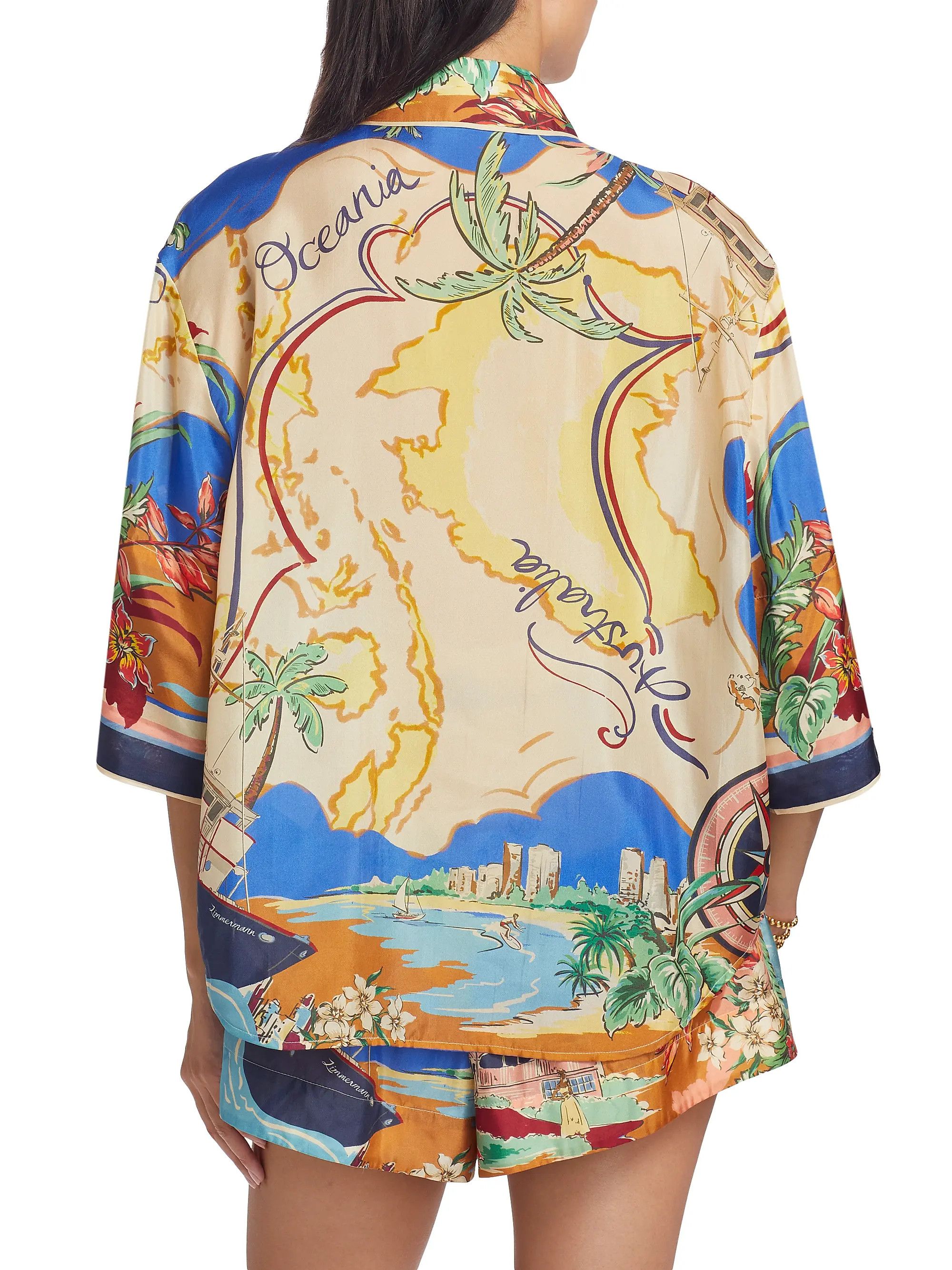 Zimmermann oc11z0725 Alight Printed Silk Short-Sleeve Shirt Multicolor Size L / US 10 / IT 46 - 4 Thumbnail