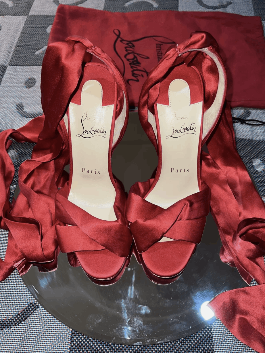 Christian Louboutin Christian Louboutin Red Sandale Du Desert 100 satin sandals Size US 6.5 / IT 36.5 - 2 Thumbnail