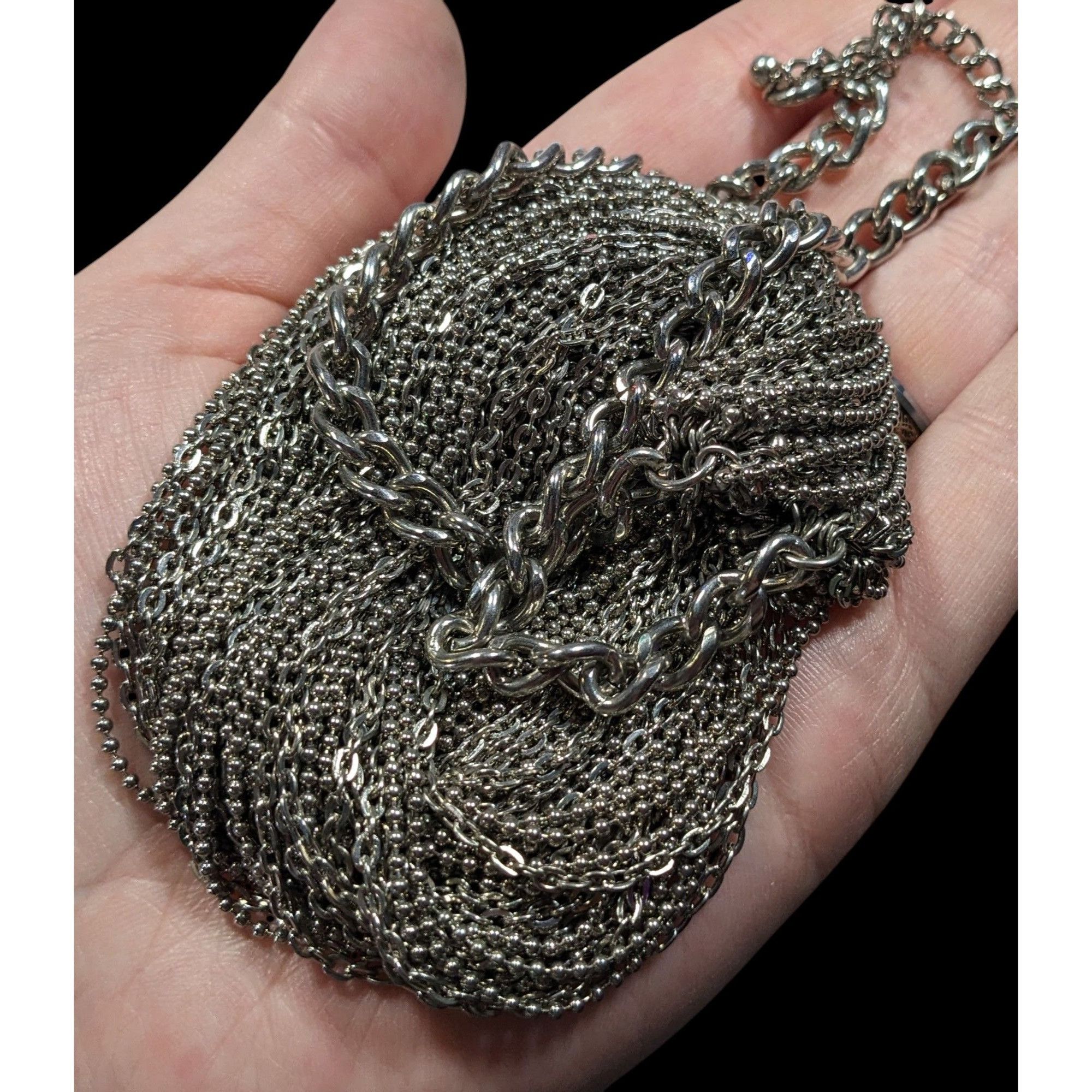 Other Glam Metal Multilayer Silver Tone Chain Necklace Size ONE SIZE - 9 Thumbnail