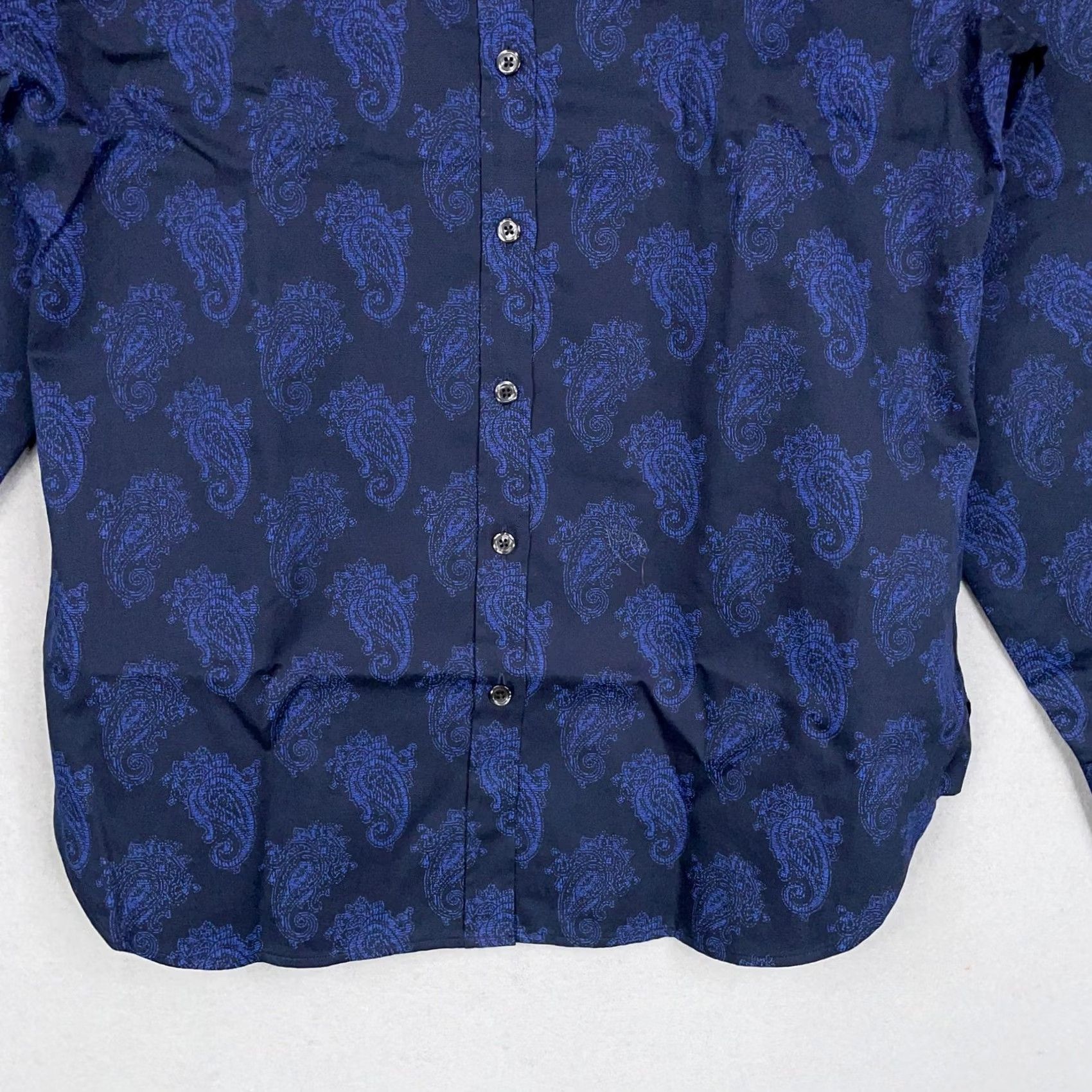 Vintage Hinson Wu Shirt Womens 6 Navy Blue Paisley Print Button Front Cotton Blouse Size M / US 6-8 / IT 42-44 - 3 Thumbnail
