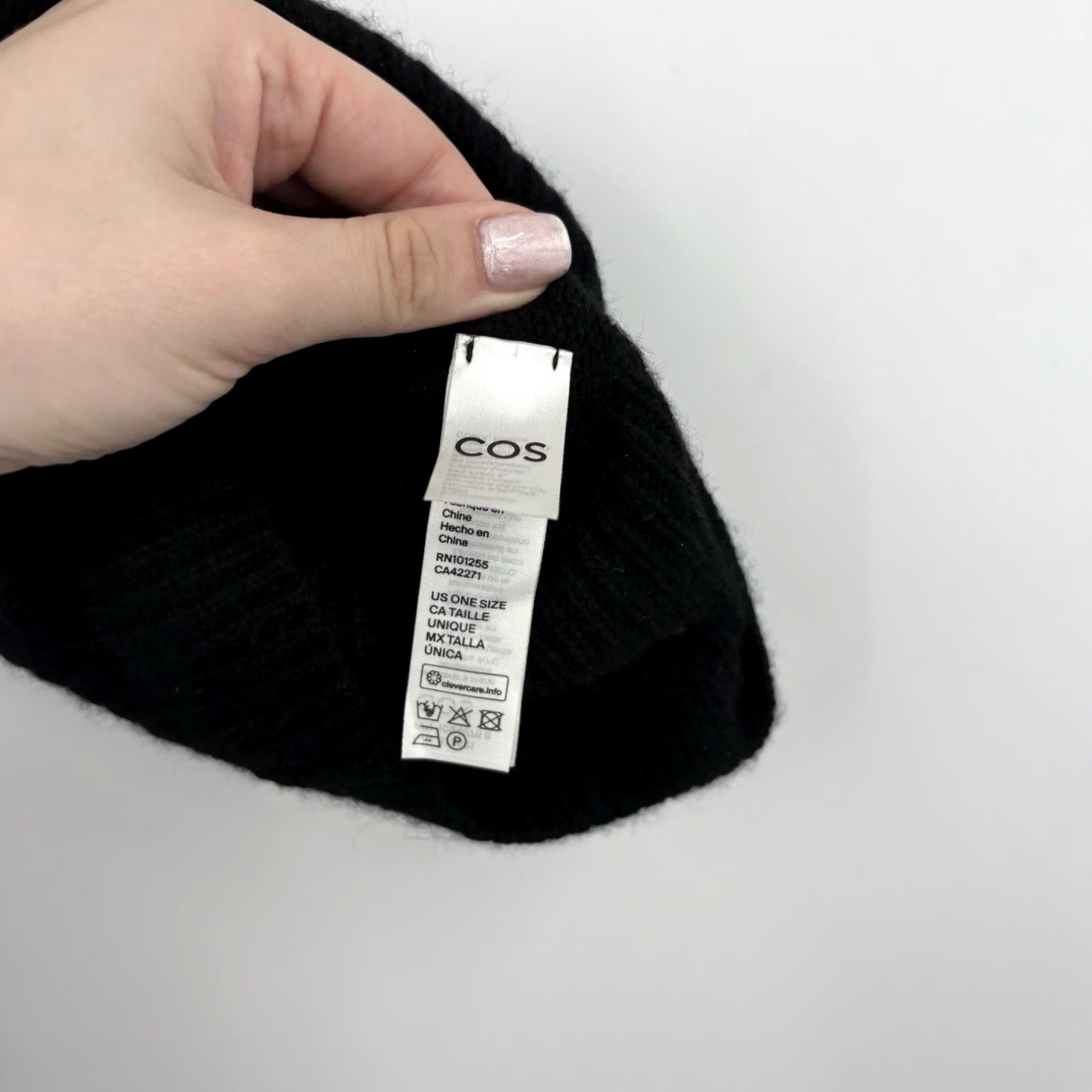 Cos COS Beanie Knit Hat Black Cashmere One Size Unisex Adults Streetwear? Size ONE SIZE - 5 Thumbnail