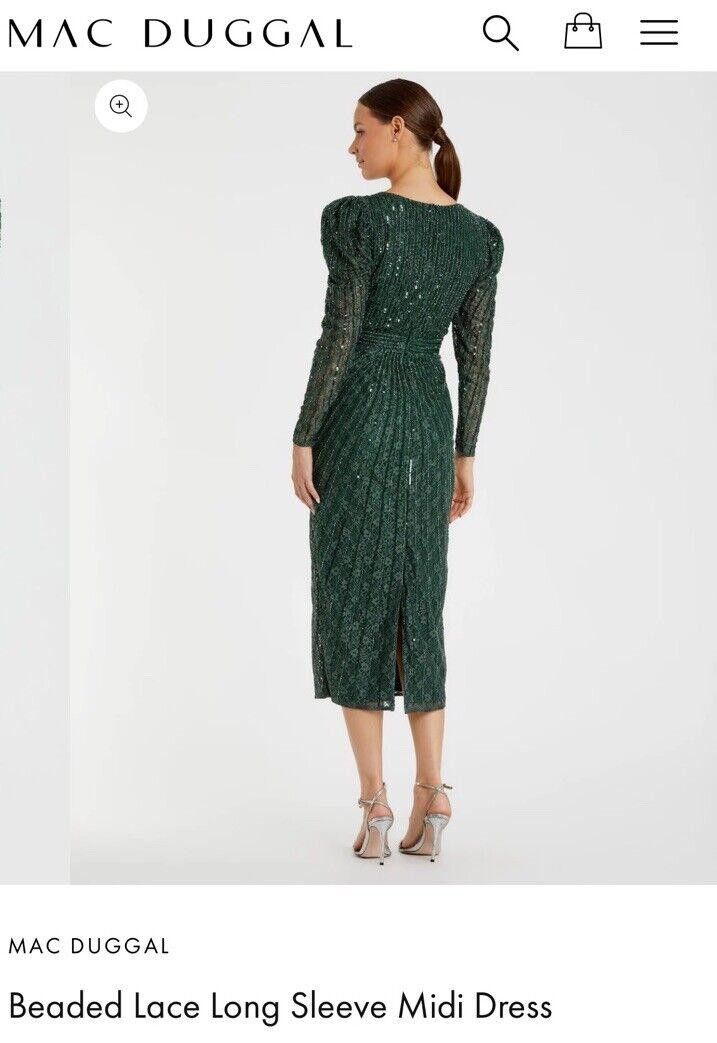 Designer NWT Mac Duggal Long Sleeve Beaded Lace Sequin Green Dress 4 Size S / US 4 / IT 40 - 6 Thumbnail