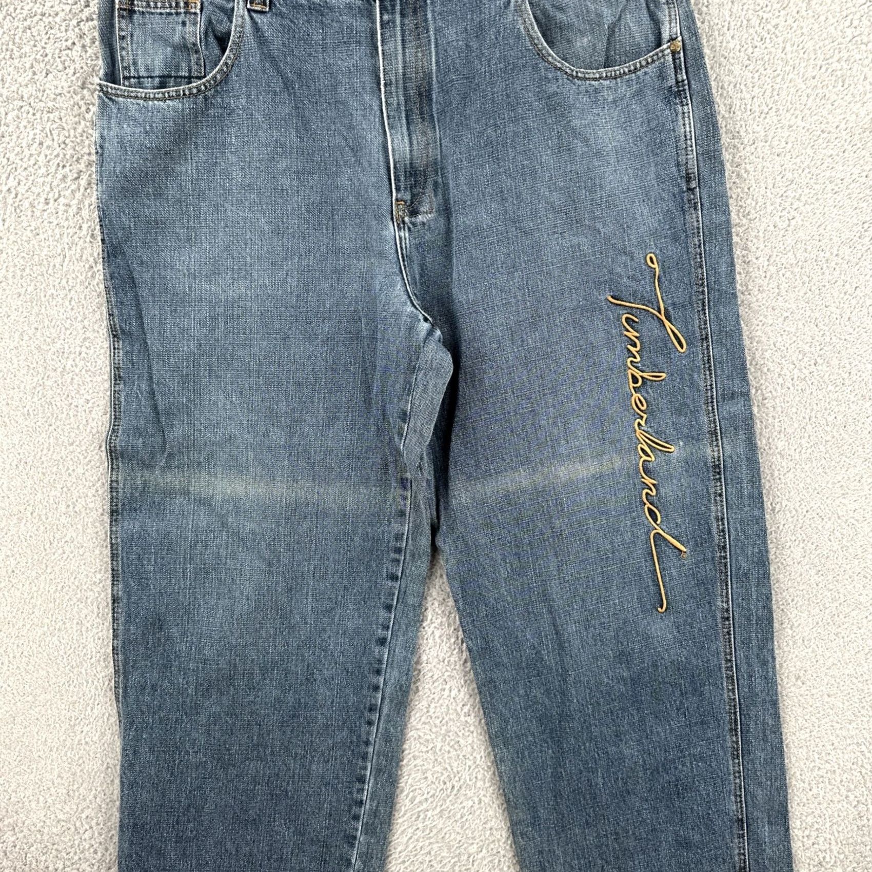 Timberland VINTAGE Timberland Jeans Mens 38x34 90s Hip Hop Baggy Wide-Leg Embroidered Logo Blue Size US 38 / EU 54 - 3 Thumbnail
