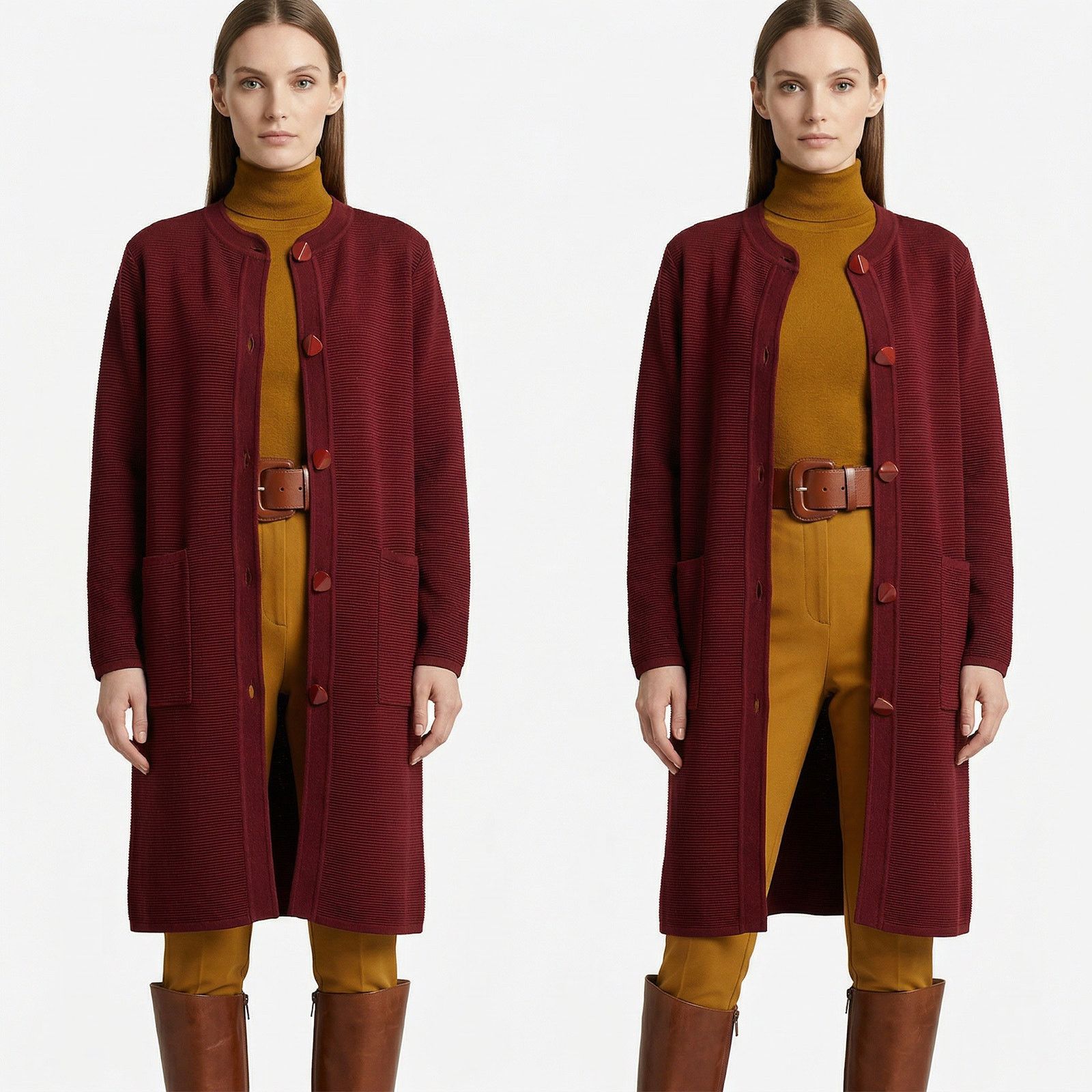 Other Exclusively Misook Burgundy Long Ribbed Cardigan Sweater Size L / US 10 / IT 46 - 1 Thumbnail