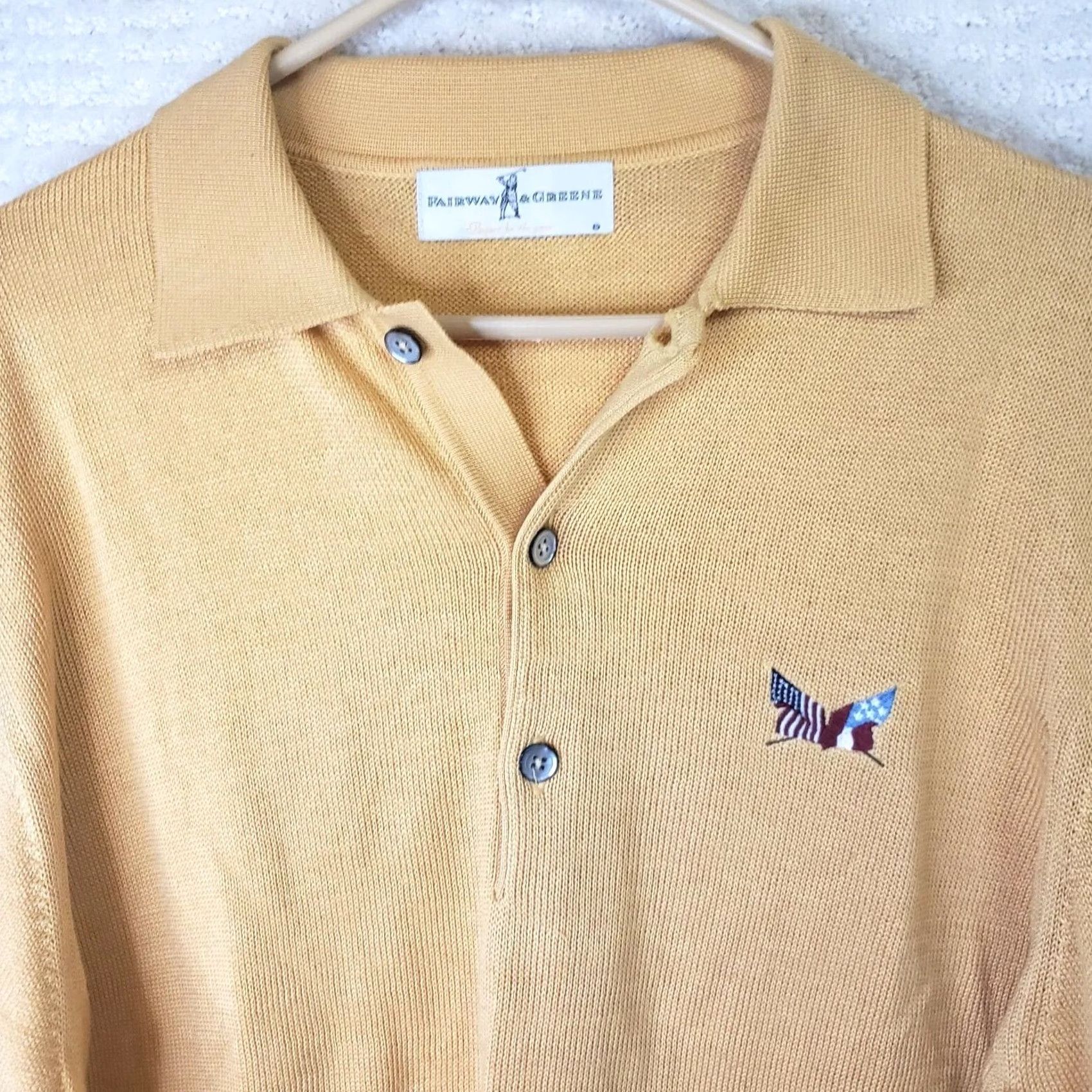 Vintage VINTAGE Fairway & Greene Pima Cotton Sweater Shirt L Men Yellow Collared US Flags Civil War Era Pullover Knit Lightweight Regular Ed. Size US L / EU 52-54 / 3 - 3 Thumbnail