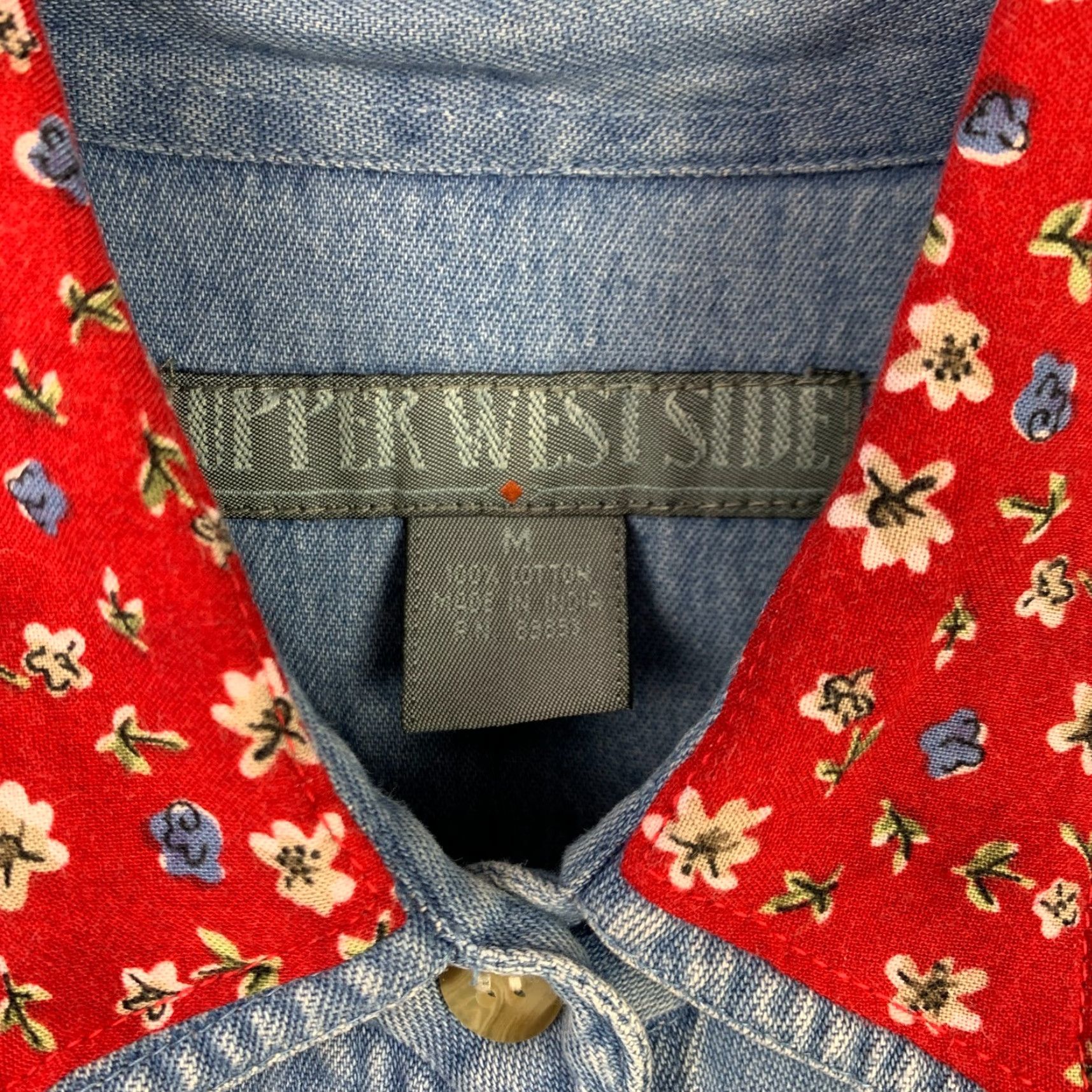 Denime VINTAGE Upper Westside Outfit/Set Shirt Skirt Floral Denim Red Long Sleeve Collared Button 100% Cotton Womens M Size M / US 6-8 / IT 42-44 - 3 Thumbnail