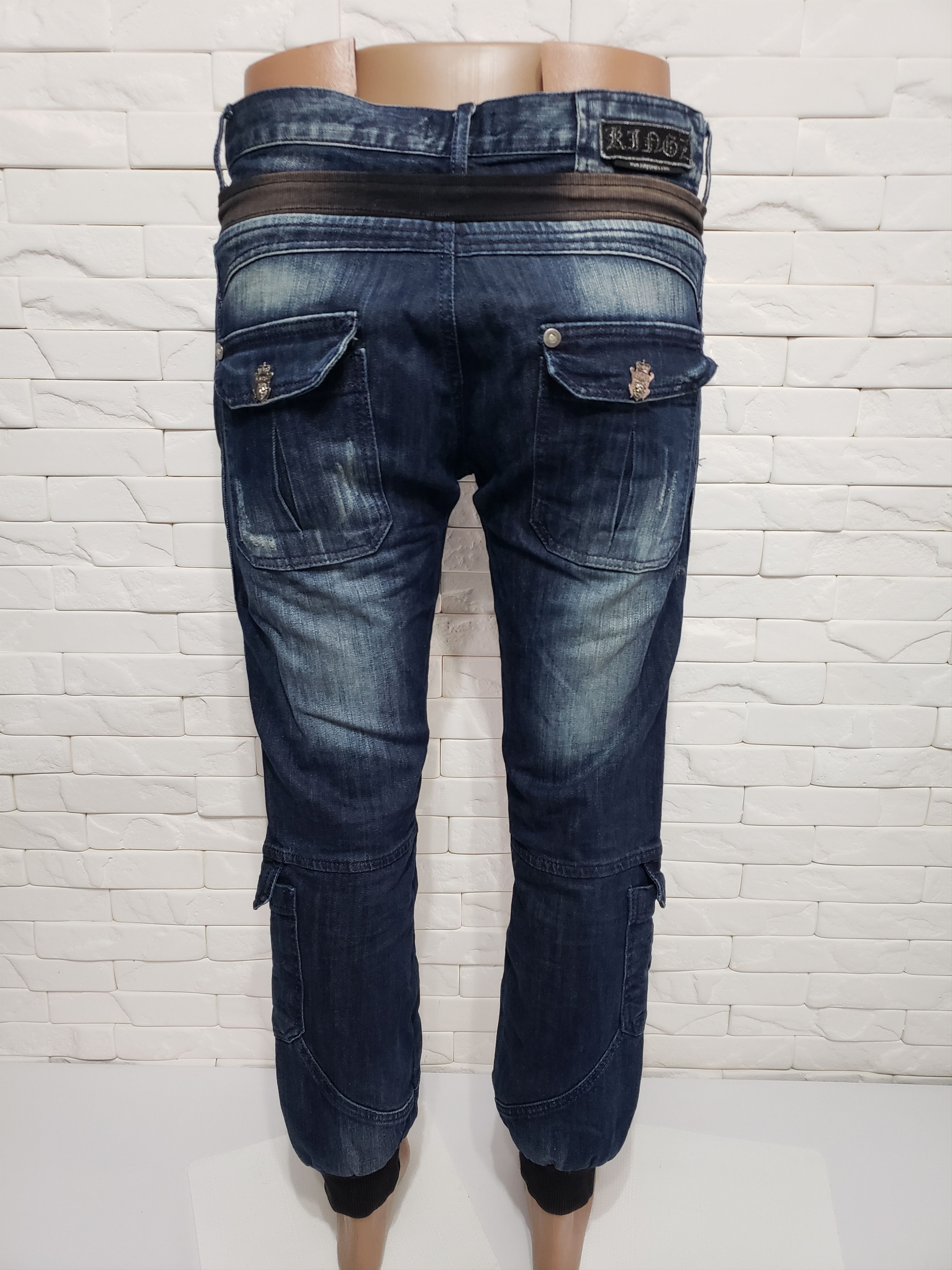Uniqlo Men's denim pants in blue, decorated with metal elements. Size US 35 - 4 Thumbnail