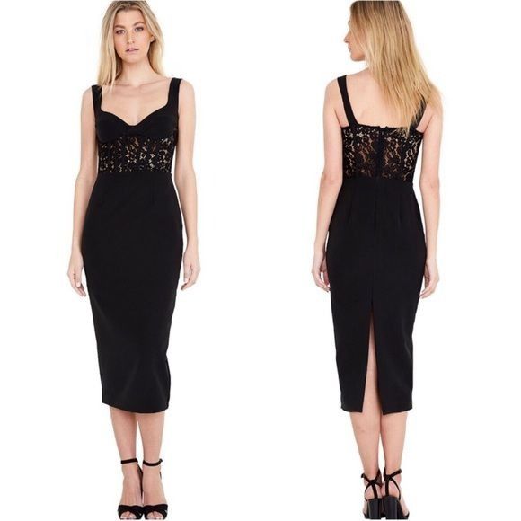 Other Bardot Corset Lace Panel Dress Black Back Slit Sleeveless LB Size M / US 6-8 / IT 42-44 - 1 Thumbnail