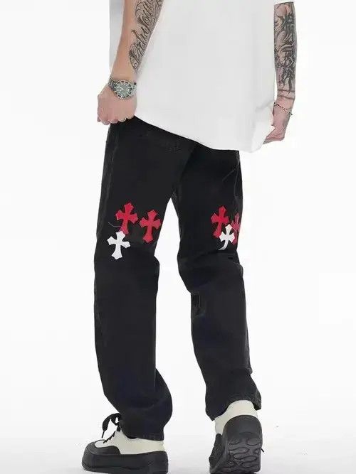 VIBE High street cross patch embroidered jeans Size US 32 / EU 48 - 2 Thumbnail