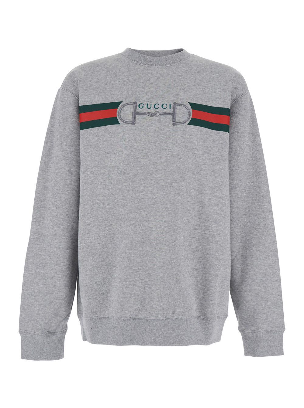 Gucci Grey Crewneck Sweatshirt with Logo Detail on the Front in Cotton for Men Size US M / EU 48-50 / 2 - 1 Thumbnail