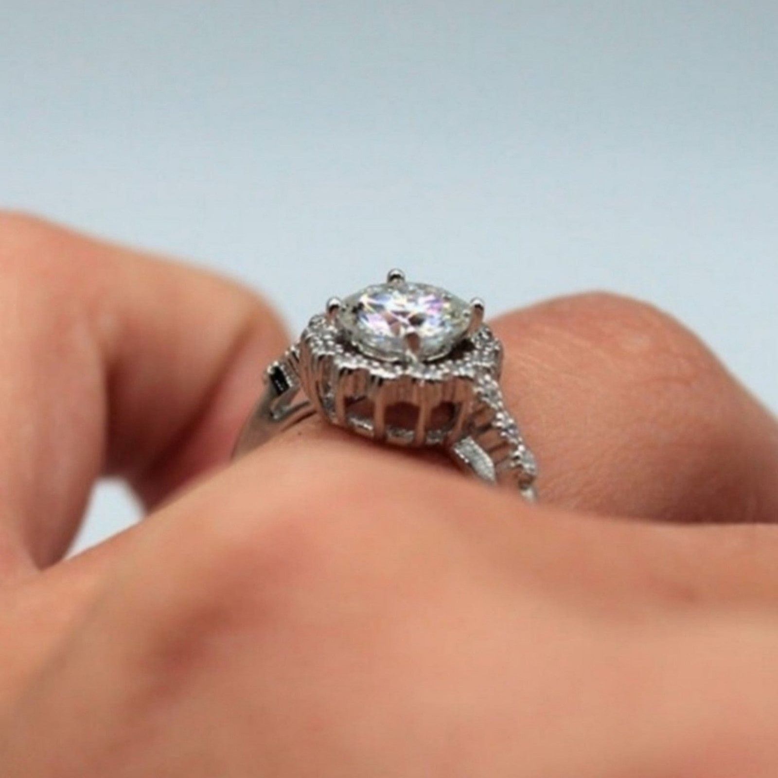 Other 1 Ct Moissanite Ring Halo-Style Flower Silver 6 Size ONE SIZE - 13 Thumbnail
