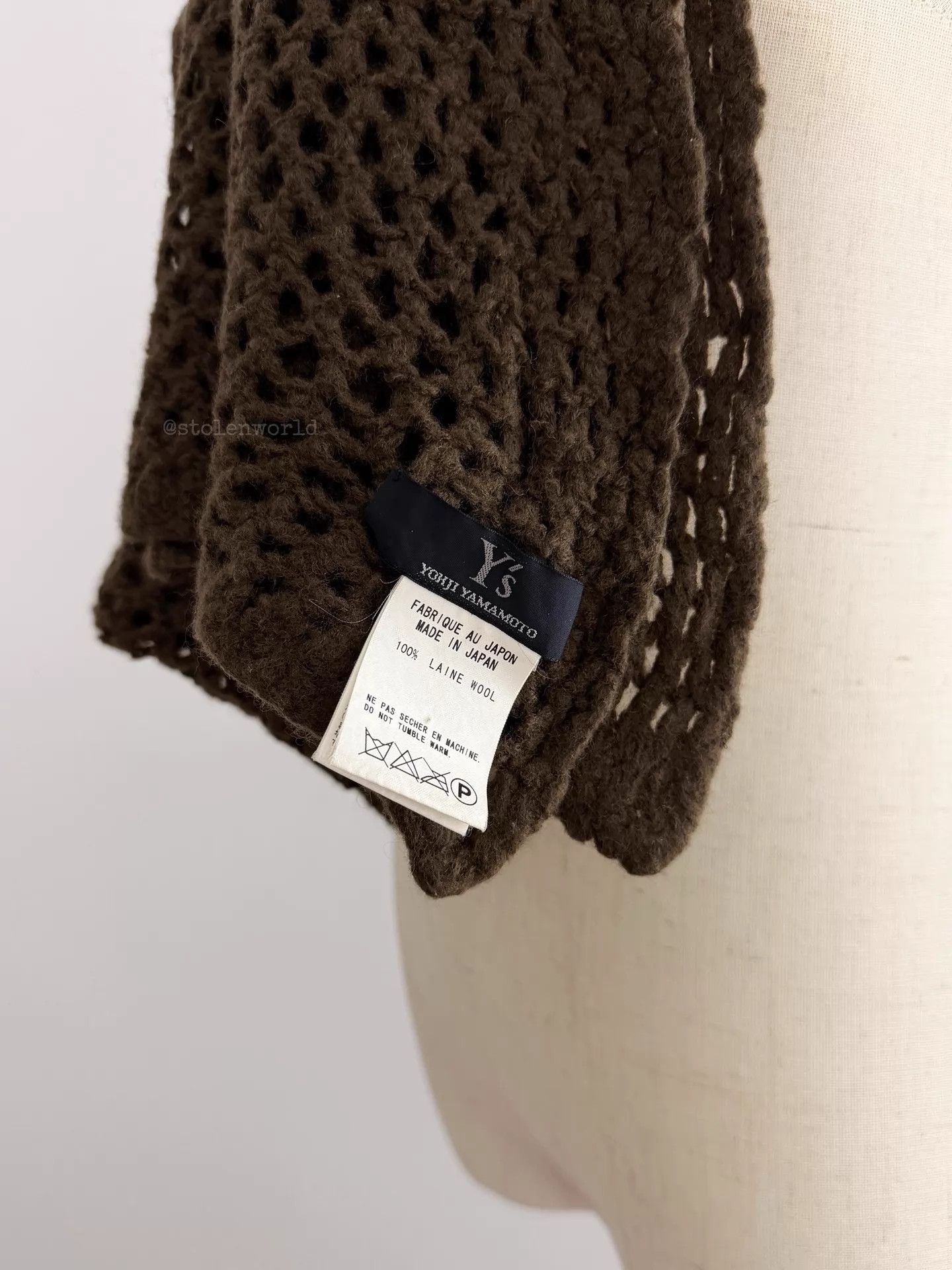 Yohji Yamamoto Yohji Yamamoto Y's Crochet Mesh Wool Scarf Moss Brown Size ONE SIZE - 6 Thumbnail
