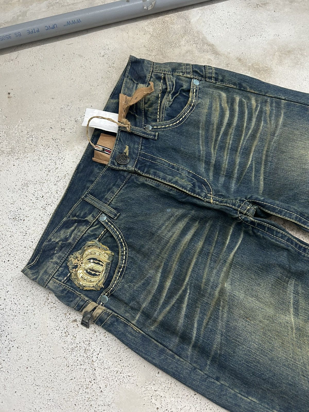 20471120 Embroidered Jeans Baggy with Patches Mud Washed Size US 32 / EU 48 - 5 Thumbnail