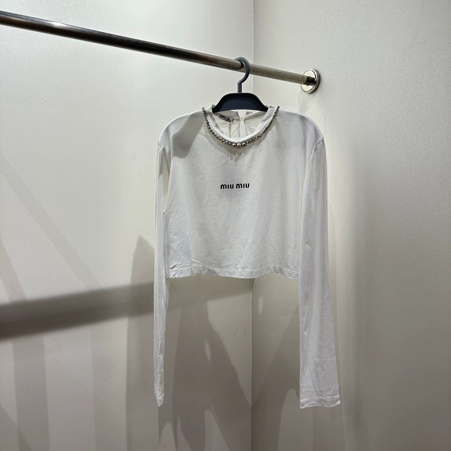 Miu Miu Miu Miu mar422 neck crystal logo short longsleeve XL cotton Size XL / US 12-14 / IT 48-50 - 1 Thumbnail