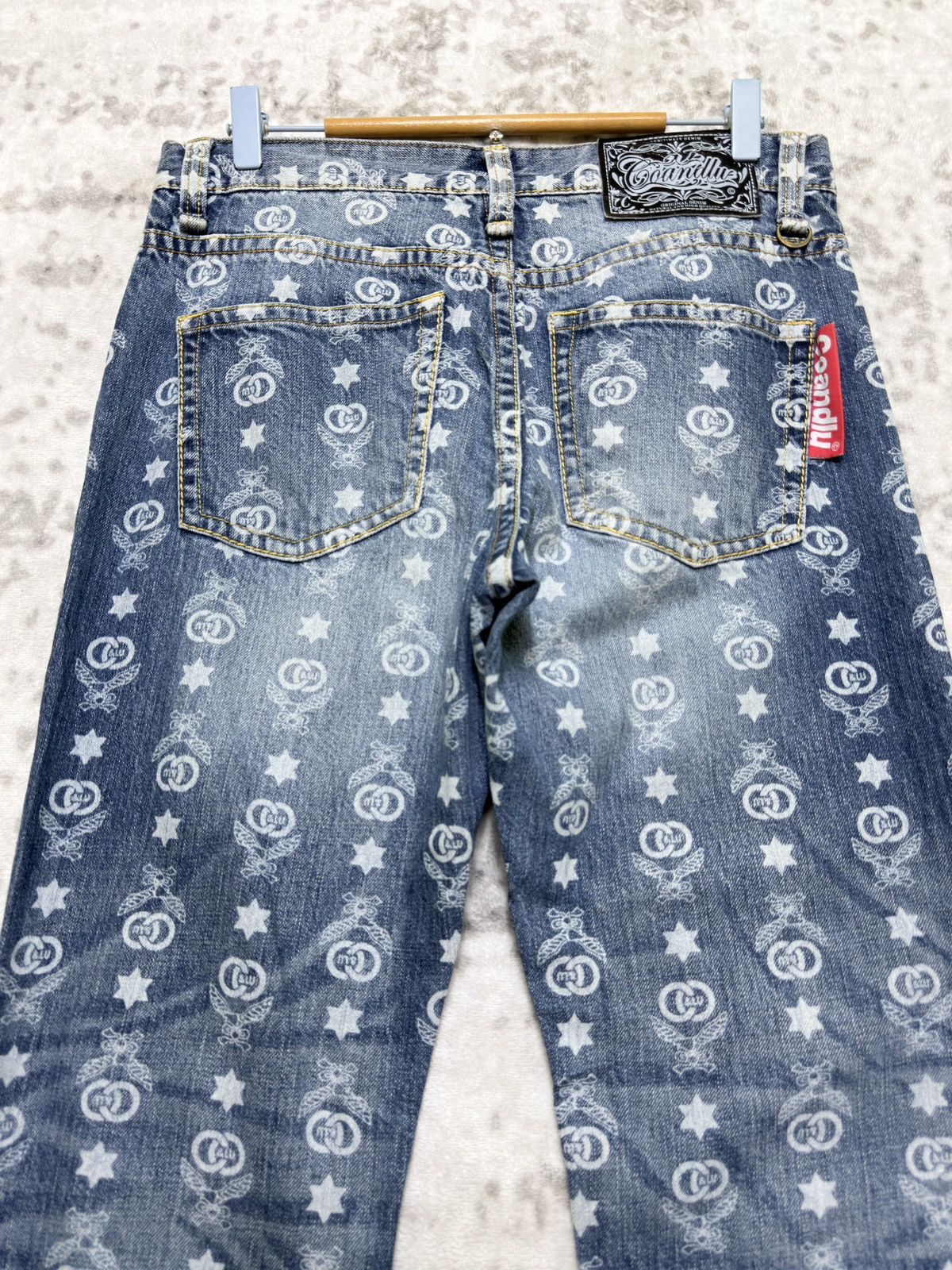 If Six Was Nine Co & Lu Washed All Over Monogram Full Print Denim Jeans Size US 31 - 8 Thumbnail