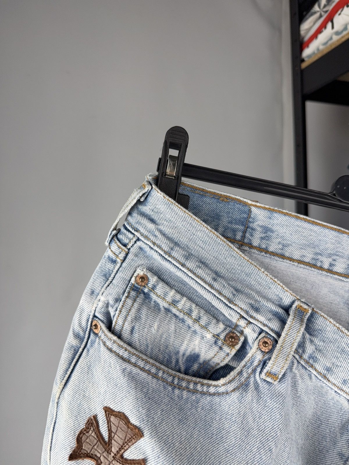 Levi's Vintage 90s Archival Chrome Hearts Style Cross Denim shorts Size 31" - 13 Thumbnail