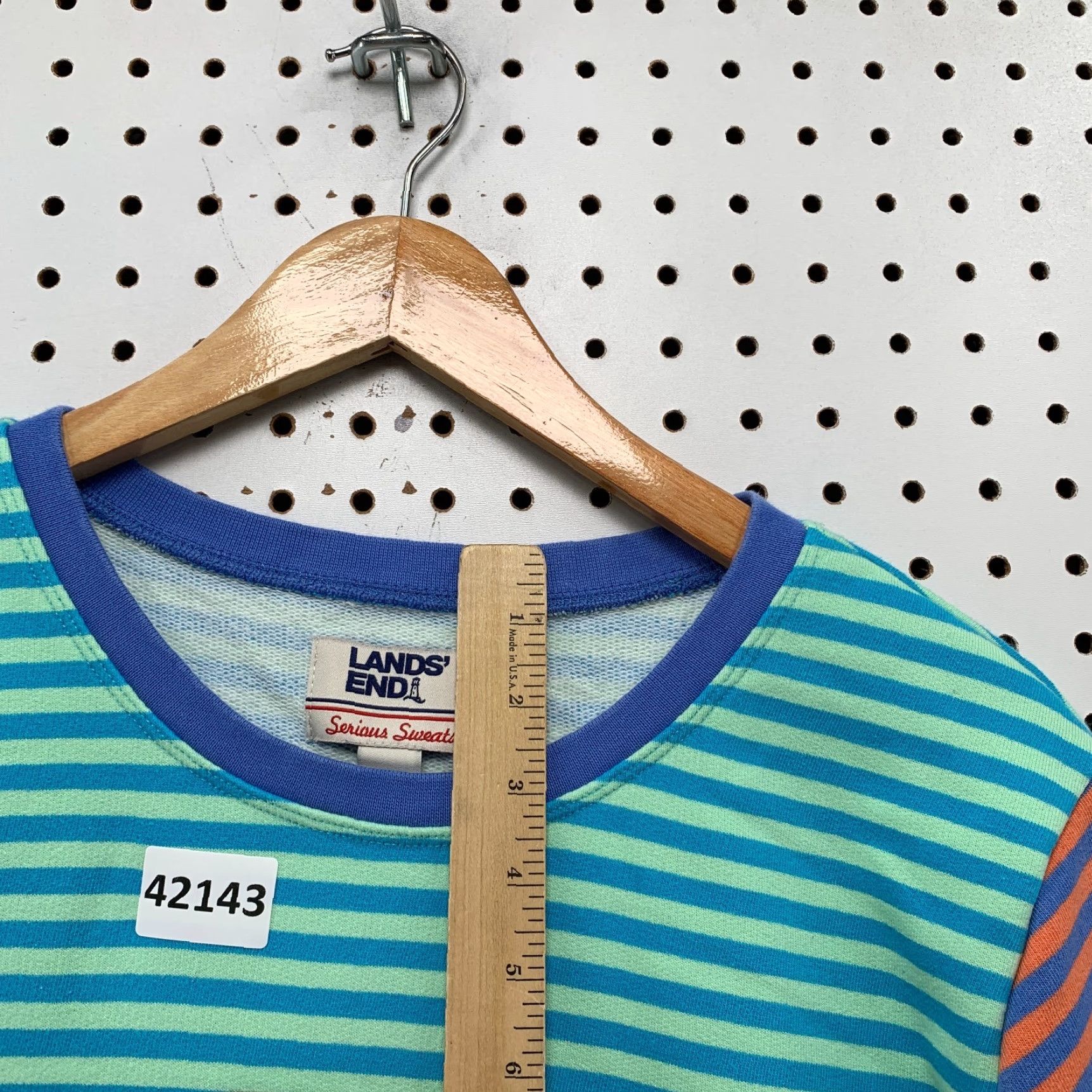 Lands' End Lands' End Serious Sweats Crewneck Sweatshirt Womens L Blue Happy Stripes 22.5x28 Size L / US 10 / IT 46 - 5 Thumbnail