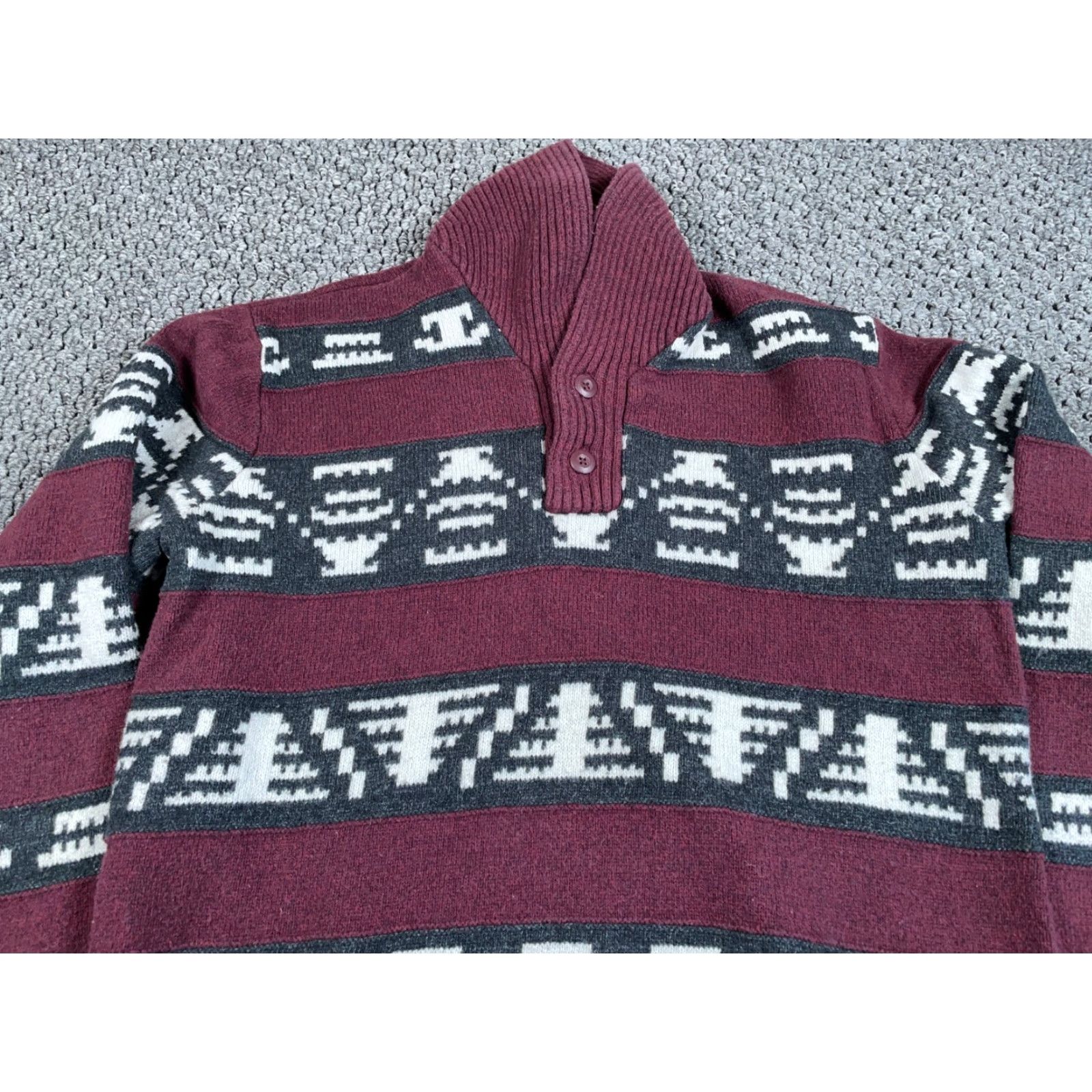 American Eagle Outfitters American Eagle Aztec Pattern Shawl Collar Sweater Adult Large Red Chunky Knit Size US L / EU 52-54 / 3 - 4 Thumbnail