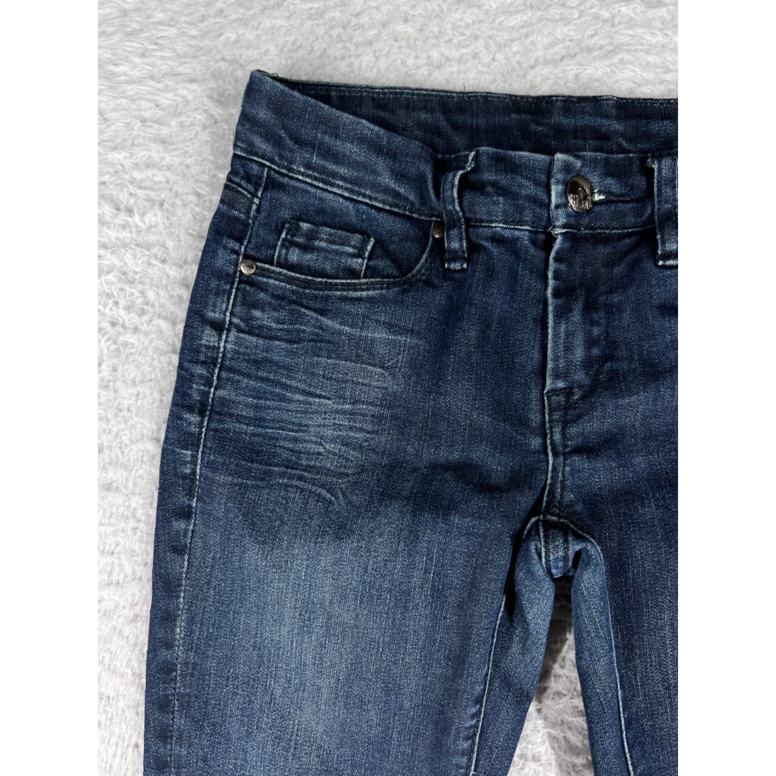Vintage BLANKNYC Jeans Women 5-Pocket Denim Blue Dark Wash Distressed Tapered Cotton Blend Rise Low 25 Womens Jeans Size 42" / US 20 - 2 Thumbnail