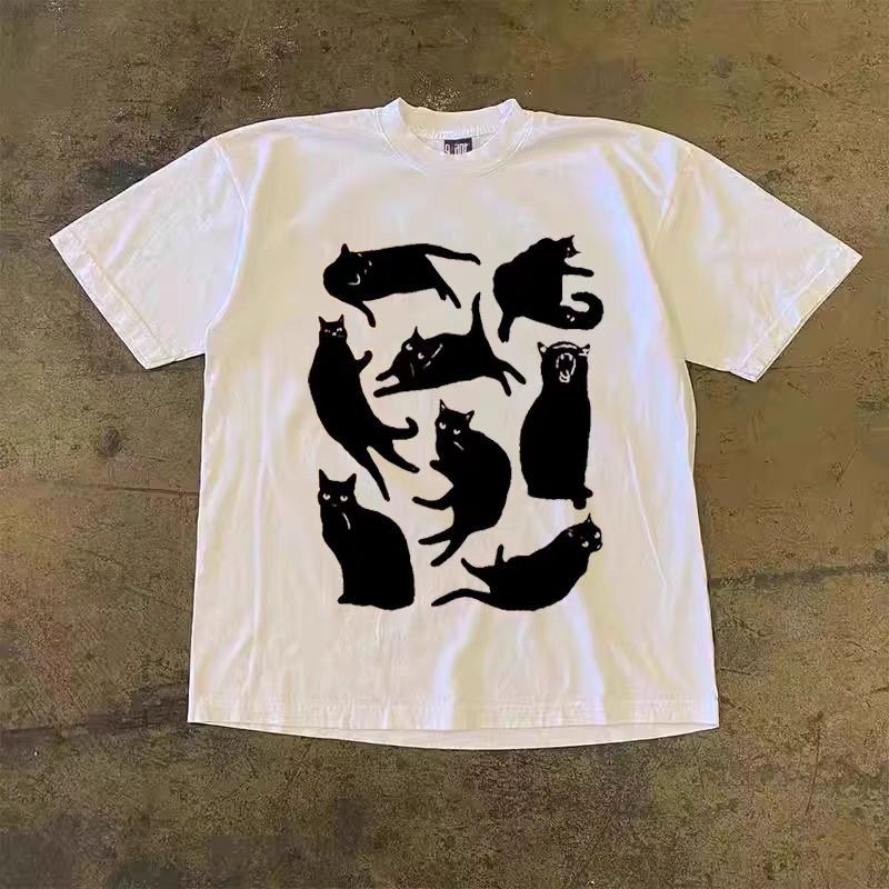 Vintage White casual retro cute cat print t-shirt Size US M / EU 48-50 / 2 - 1 Thumbnail