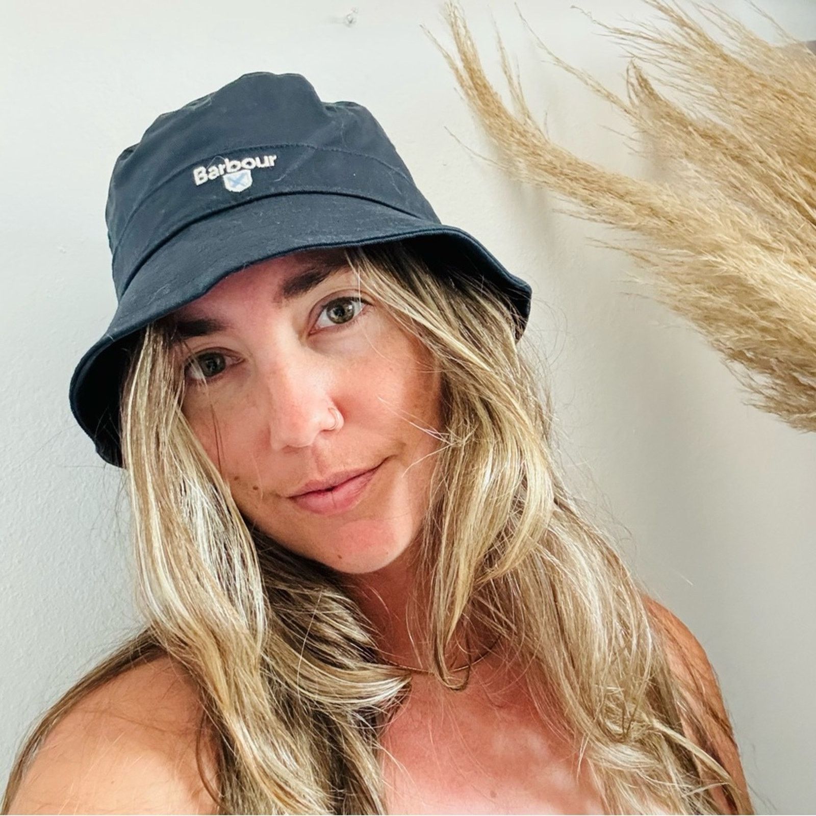 NEW BARBOUR Navy Blue White Logo Cascade Floppy Bucket Hat