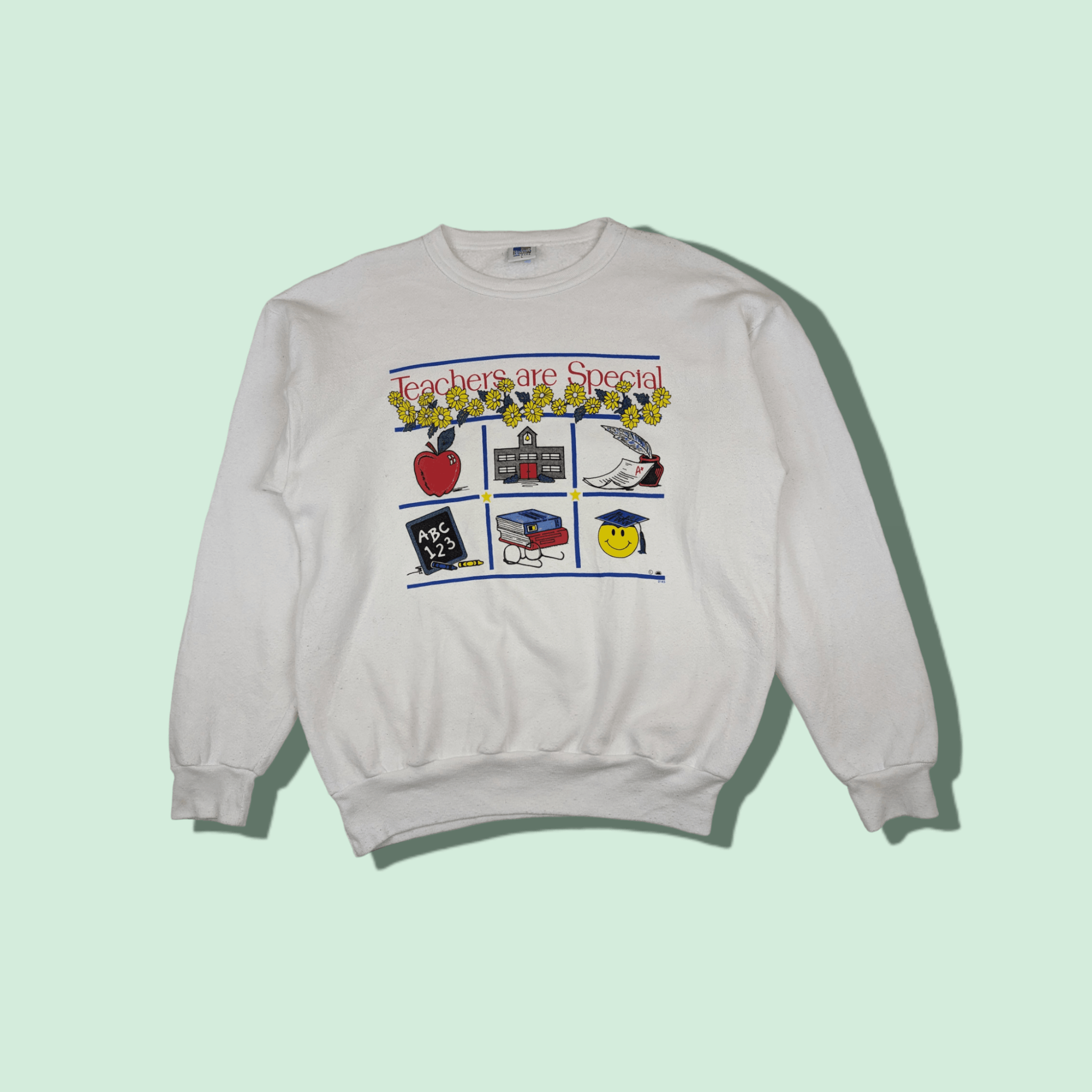 American Apparel Vintage 90's TEACHER'S DAY Graduation Jumper Sweatshirt Size US L / EU 52-54 / 3 - 1 Thumbnail