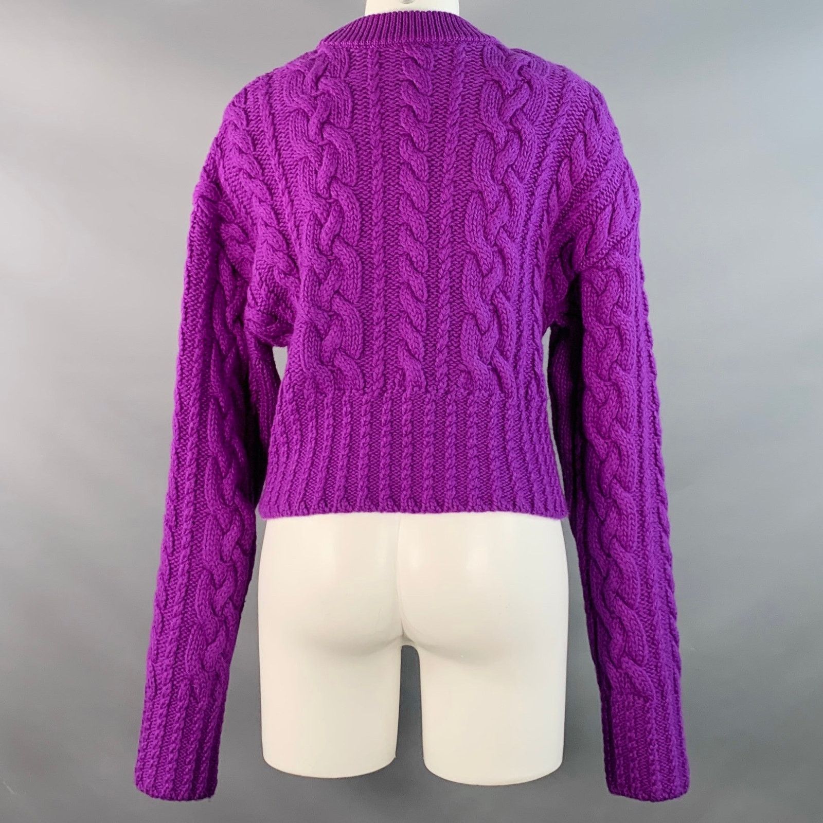 AMI Size S Purple Wool Cable Knit Crew Neck Sweater Size S / US 4 / IT 40 - 4 Thumbnail