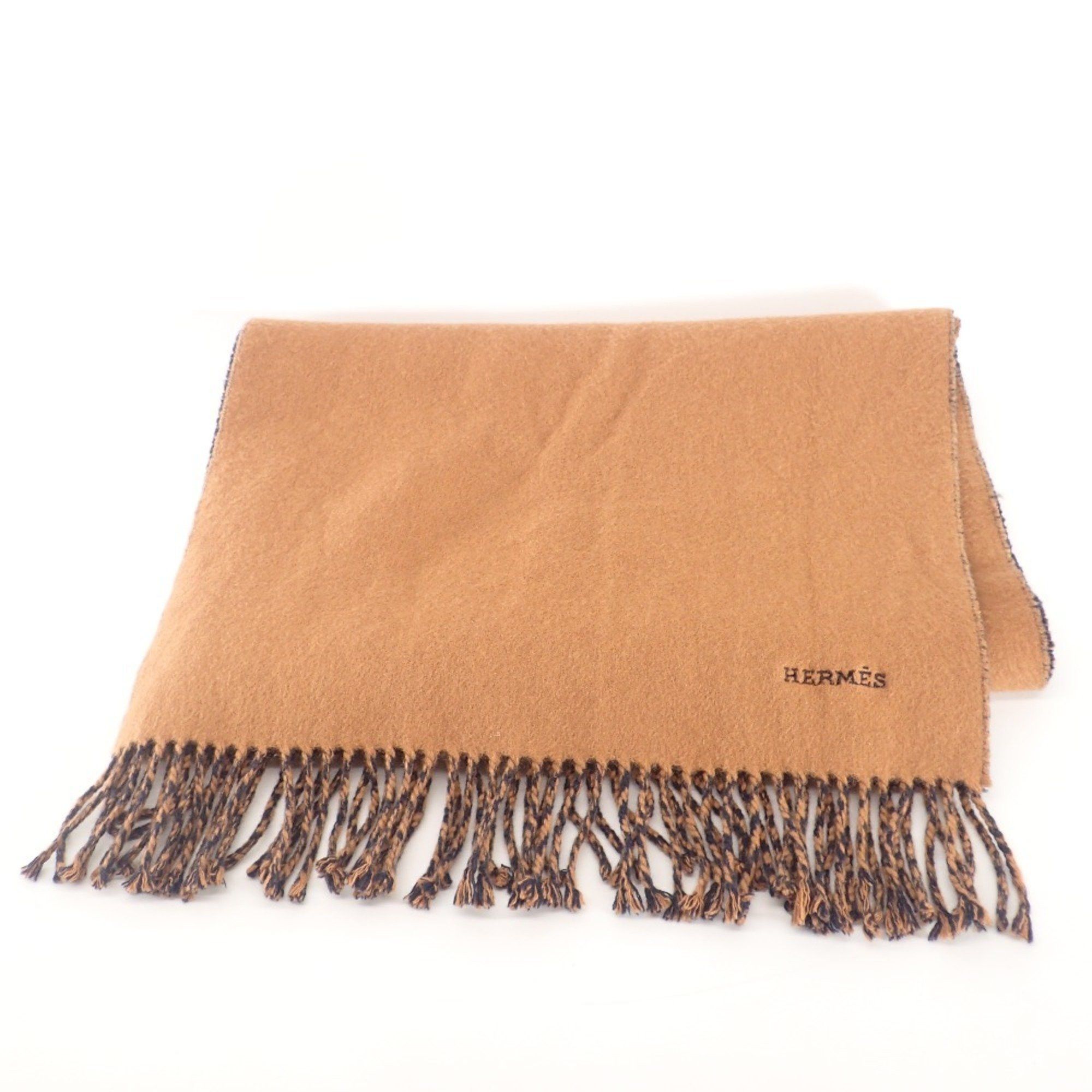 image of Hermes 100% Cashmere Reversible Scarf Brown Black, Women's
