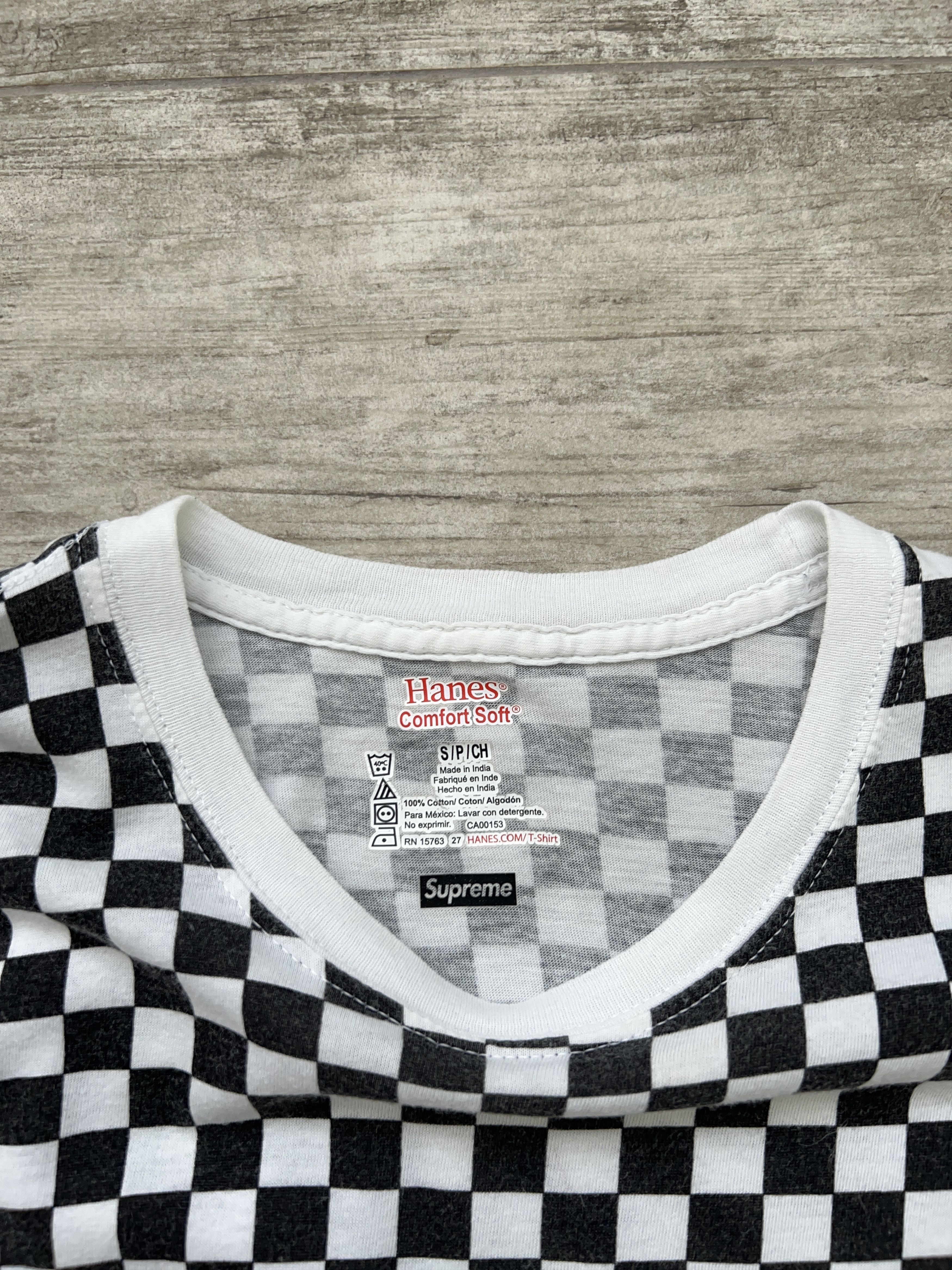 Supreme Mens Hanes White Black Check Cotton T Shirt Tee Size S Size US S / EU 44-46 / 1 - 3 Thumbnail