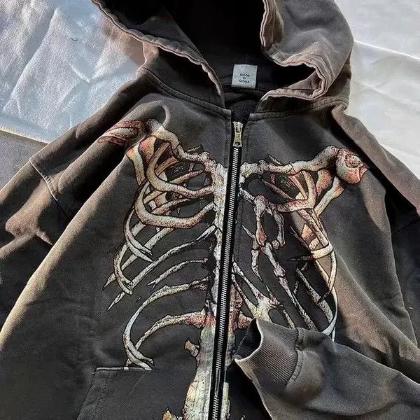 Japanese Brand Kusuno x Itou Punk Zip Up Hoodie Gothic Style Skeleton Size US XL / EU 56 / 4 - 3 Thumbnail
